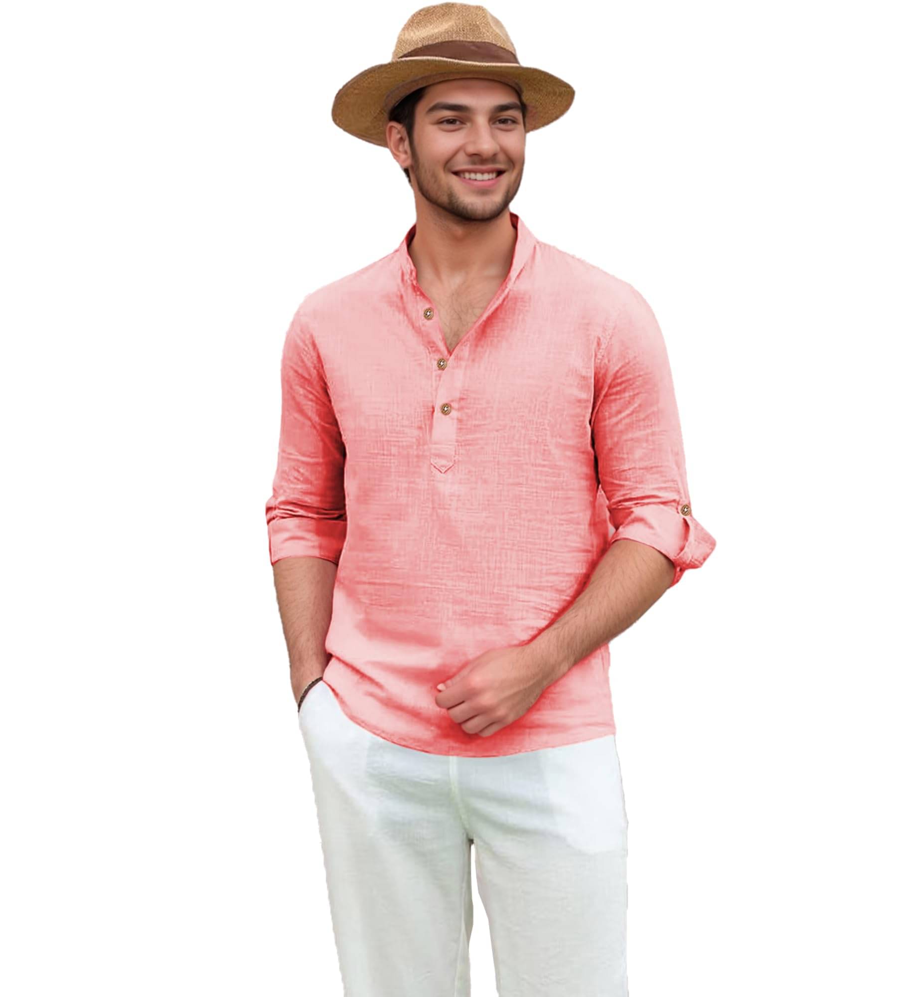 UNI VIBE Peach Cotton Blend Men's Shirt Style Kurta ( Pack of 1 ) UNI VIBE Peach Cotton Blend Men's Shirt Style Kurta ( Pack of 1 )