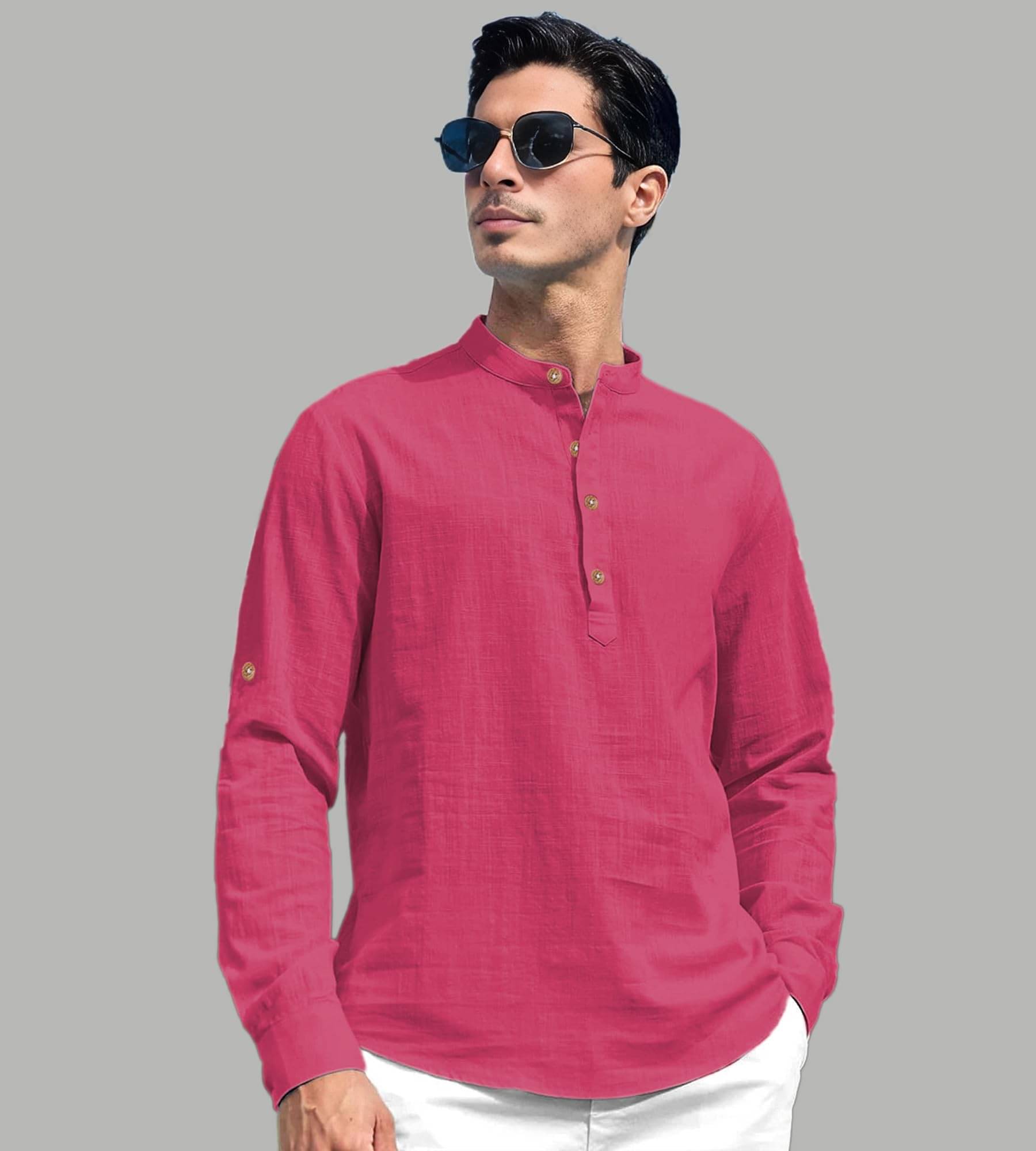 UNI VIBE Pink Cotton Blend Men's Shirt Style Kurta ( Pack of 1 ) UNI VIBE Pink Cotton Blend Men's Shirt Style Kurta ( Pack of 1 )