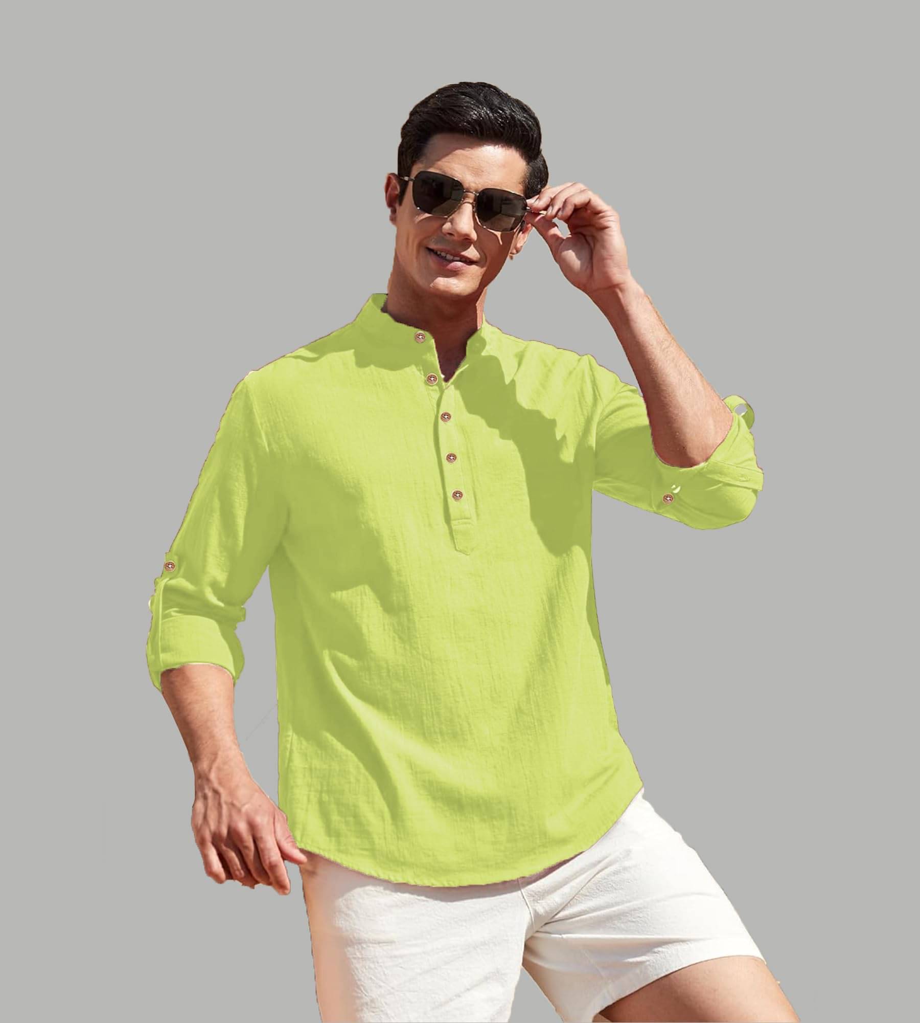 UNI VIBE Sea Green Cotton Blend Men's Shirt Style Kurta ( Pack of 1 )     			UNI VIBE Sea Green Cotton Blend Men's Shirt Style Kurta ( Pack of 1 )