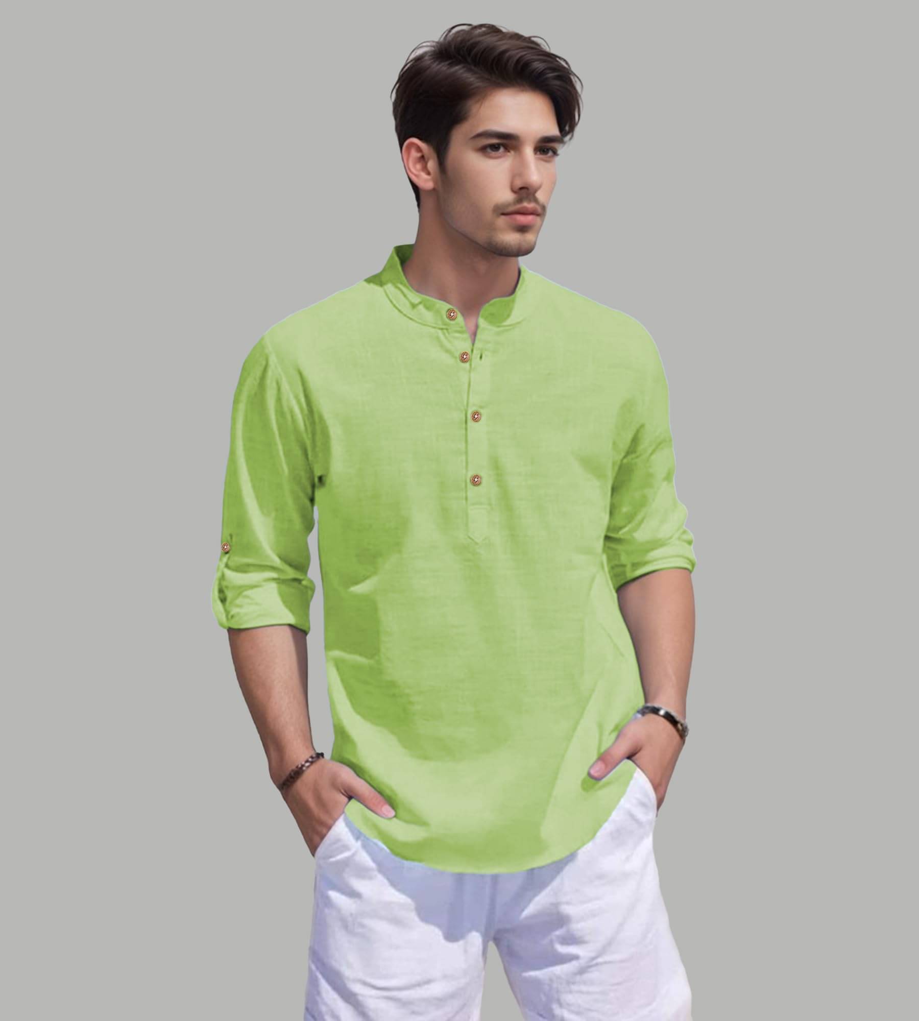 UNI VIBE Sea Green Cotton Blend Men's Shirt Style Kurta ( Pack of 1 )     			UNI VIBE Sea Green Cotton Blend Men's Shirt Style Kurta ( Pack of 1 )