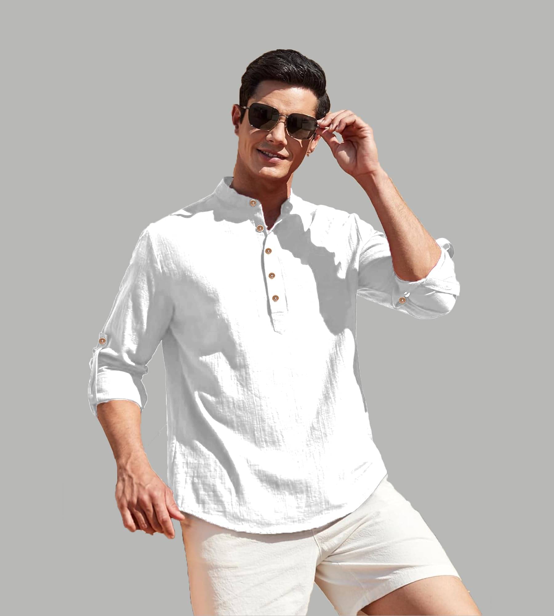     			UNI VIBE WHite Cotton Blend Men's Shirt Style Kurta ( Pack of 1 )