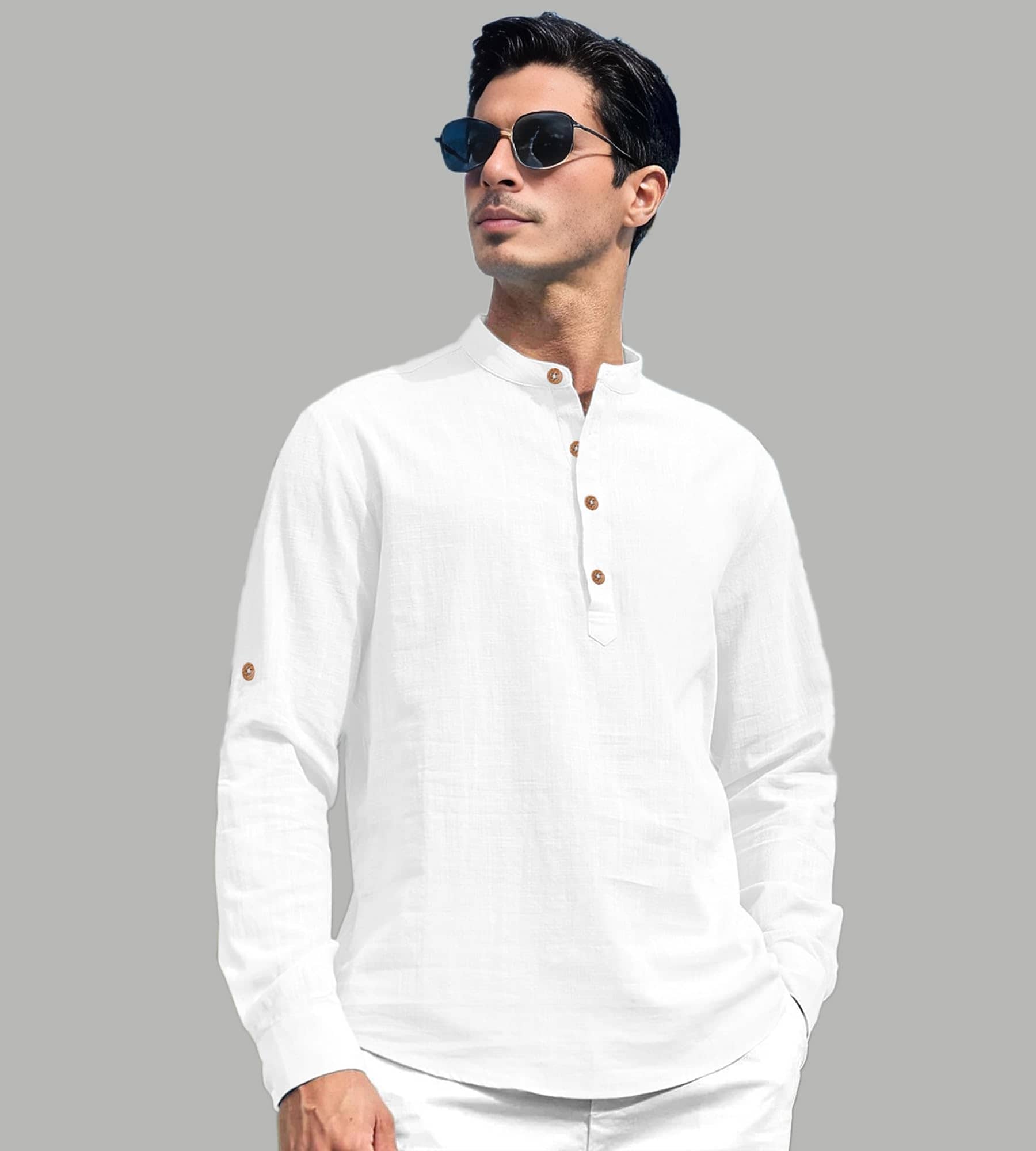 UNI VIBE Cotton Blend Plain Shirt Style Kurta For Men ( Gold ) - Kurtas & Kurta Sets | Buy online on ZillyBuy