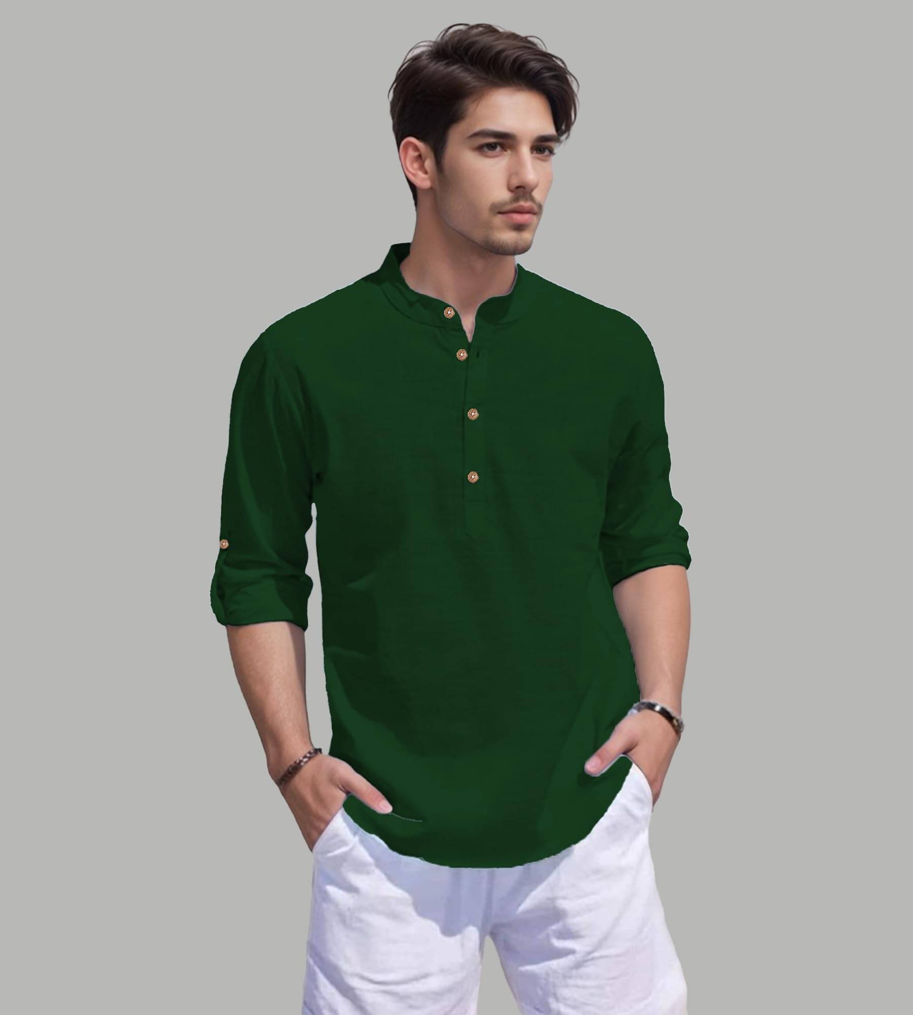 Vida Loca Green Cotton Blend Men's Shirt Style Kurta ( Pack of 1 )     			Vida Loca Green Cotton Blend Men's Shirt Style Kurta ( Pack of 1 )