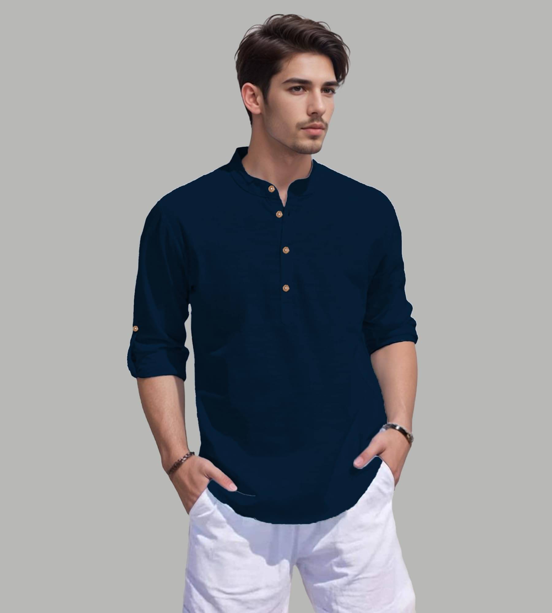 Vida Loca Navy Blue Cotton Blend Men's Shirt Style Kurta ( Pack of 1 ) Vida Loca Navy Blue Cotton Blend Men's Shirt Style Kurta ( Pack of 1 )