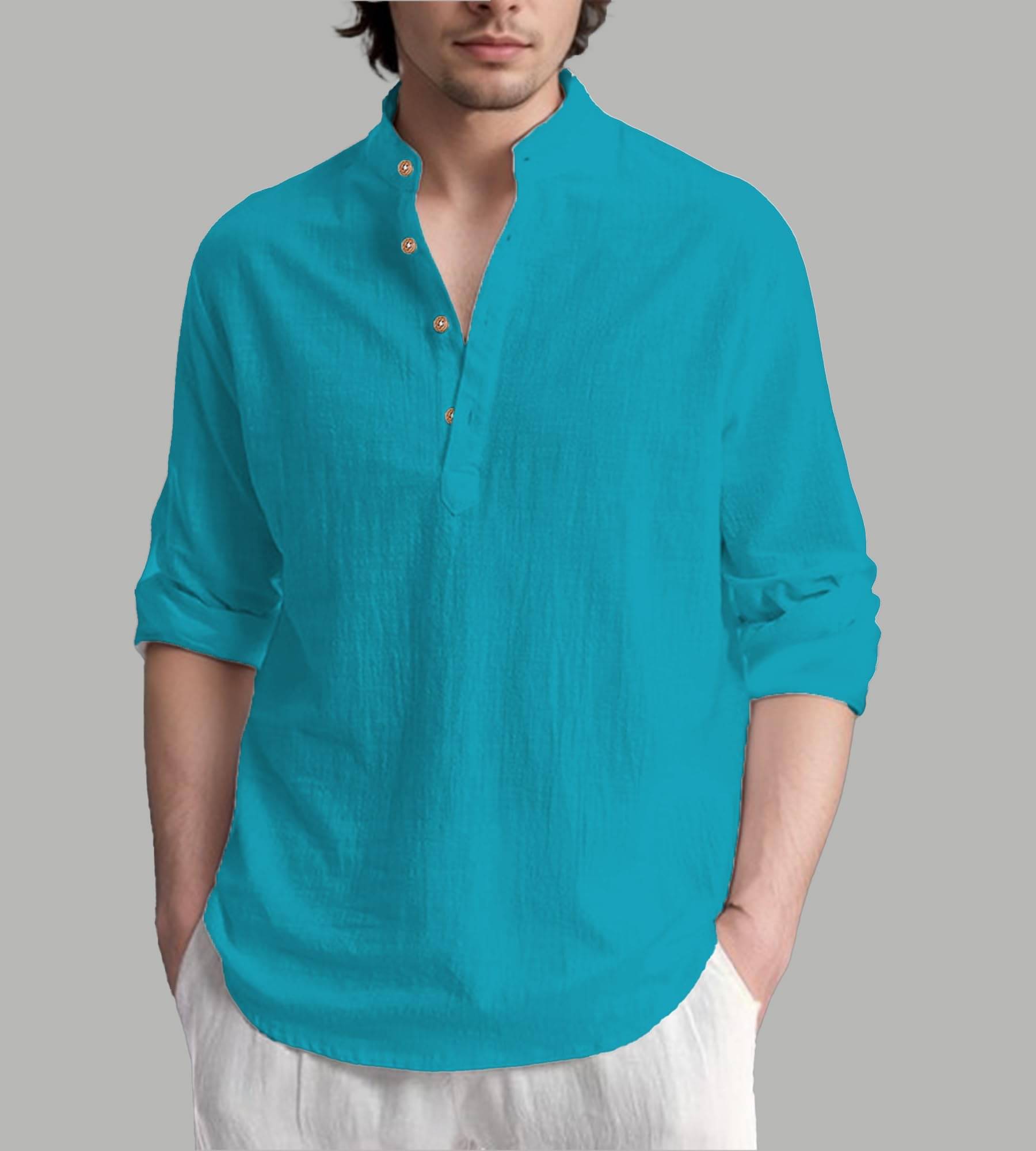     			Vida Loca Turquoise Cotton Blend Men's Shirt Style Kurta ( Pack of 1 )