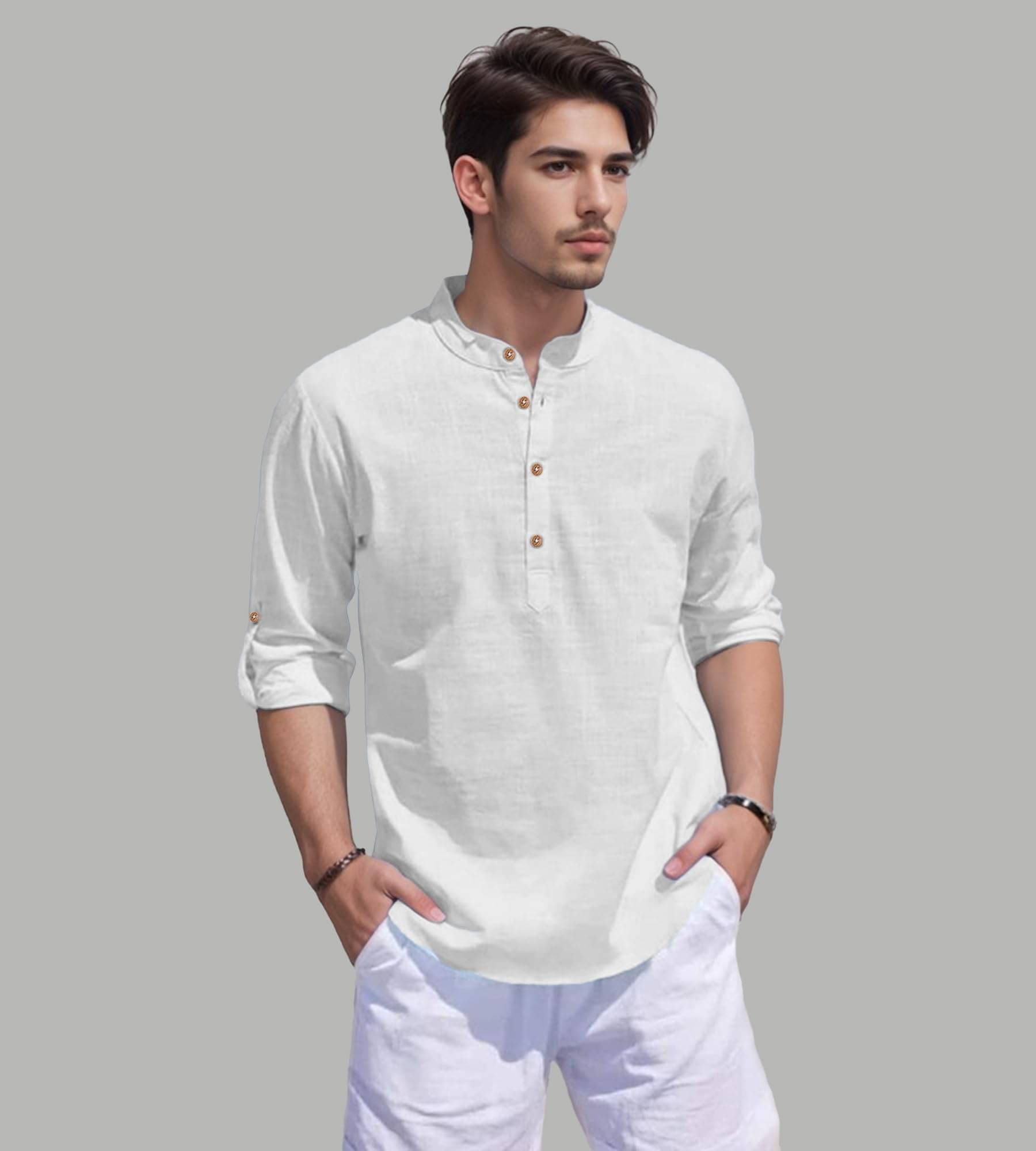     			Vida Loca WHite Cotton Blend Men's Shirt Style Kurta ( Pack of 1 )