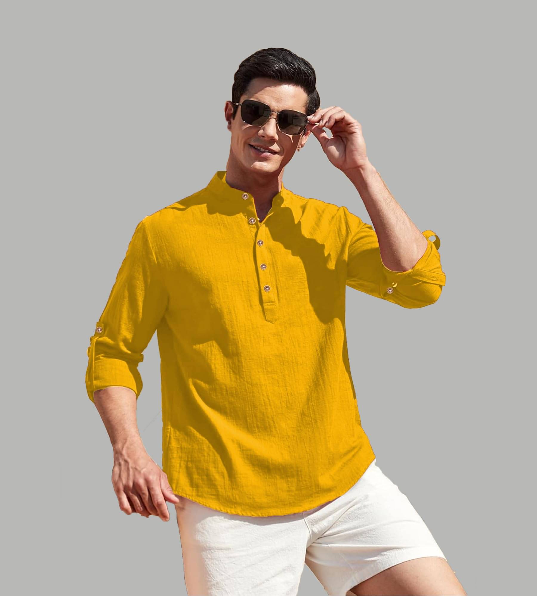     			Vida Loca Yellow Cotton Blend Men's Shirt Style Kurta ( Pack of 1 )
