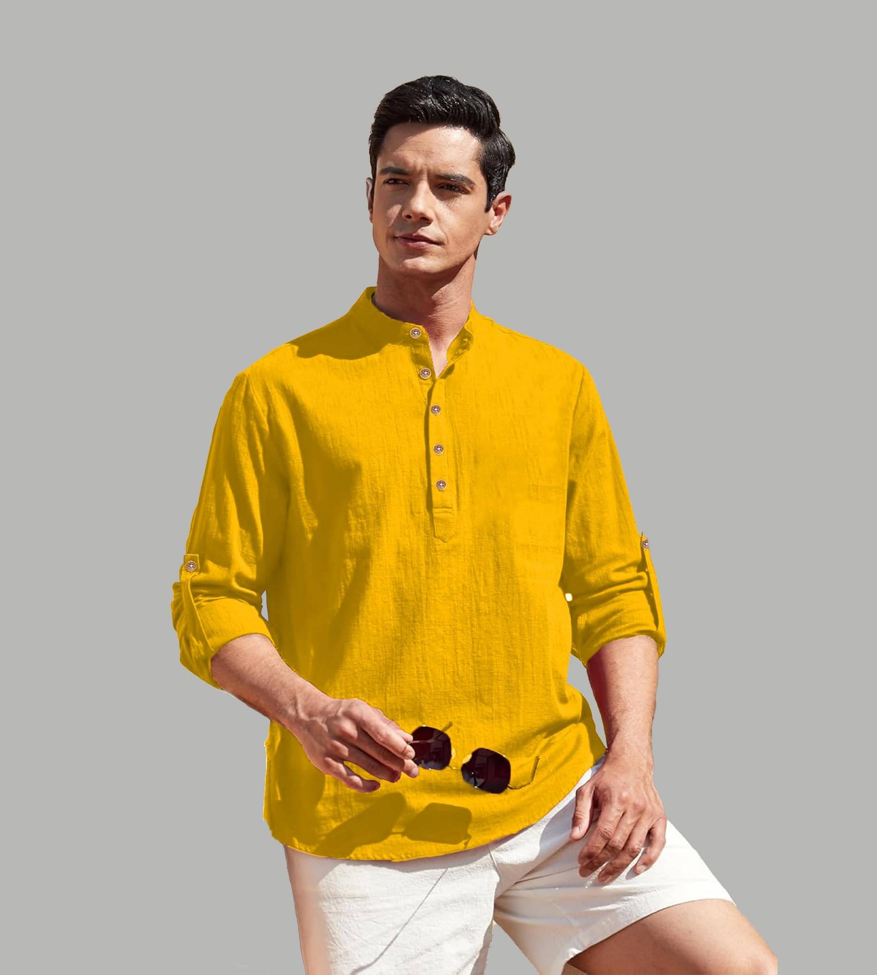     			Vida Loca Yellow Cotton Blend Men's Shirt Style Kurta ( Pack of 1 )
