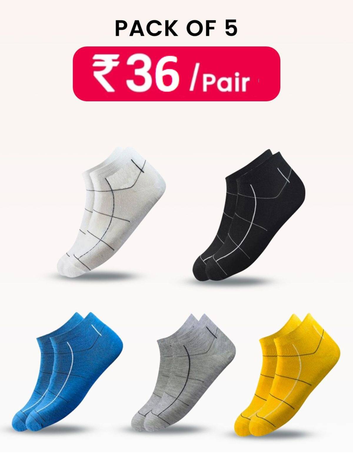     			hicode Blended Men's Striped Multicolor Ankle Length Socks ( Pack of 5 )