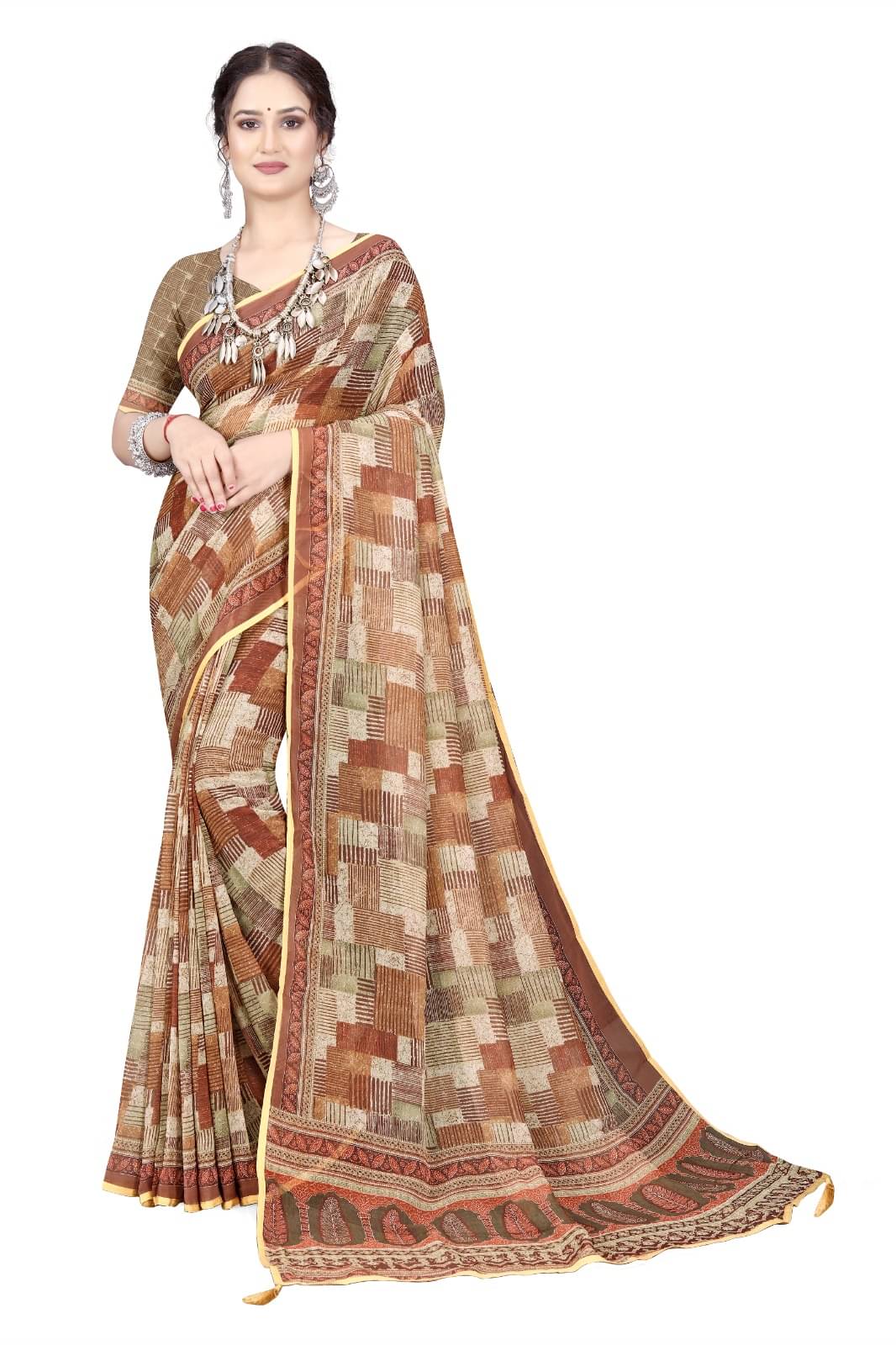 mahalaxmi fab Georgette Printed Saree With Unstitched Blouse Piece ( Brown ) mahalaxmi fab Georgette Printed Saree With Unstitched Blouse Piece ( Brown )