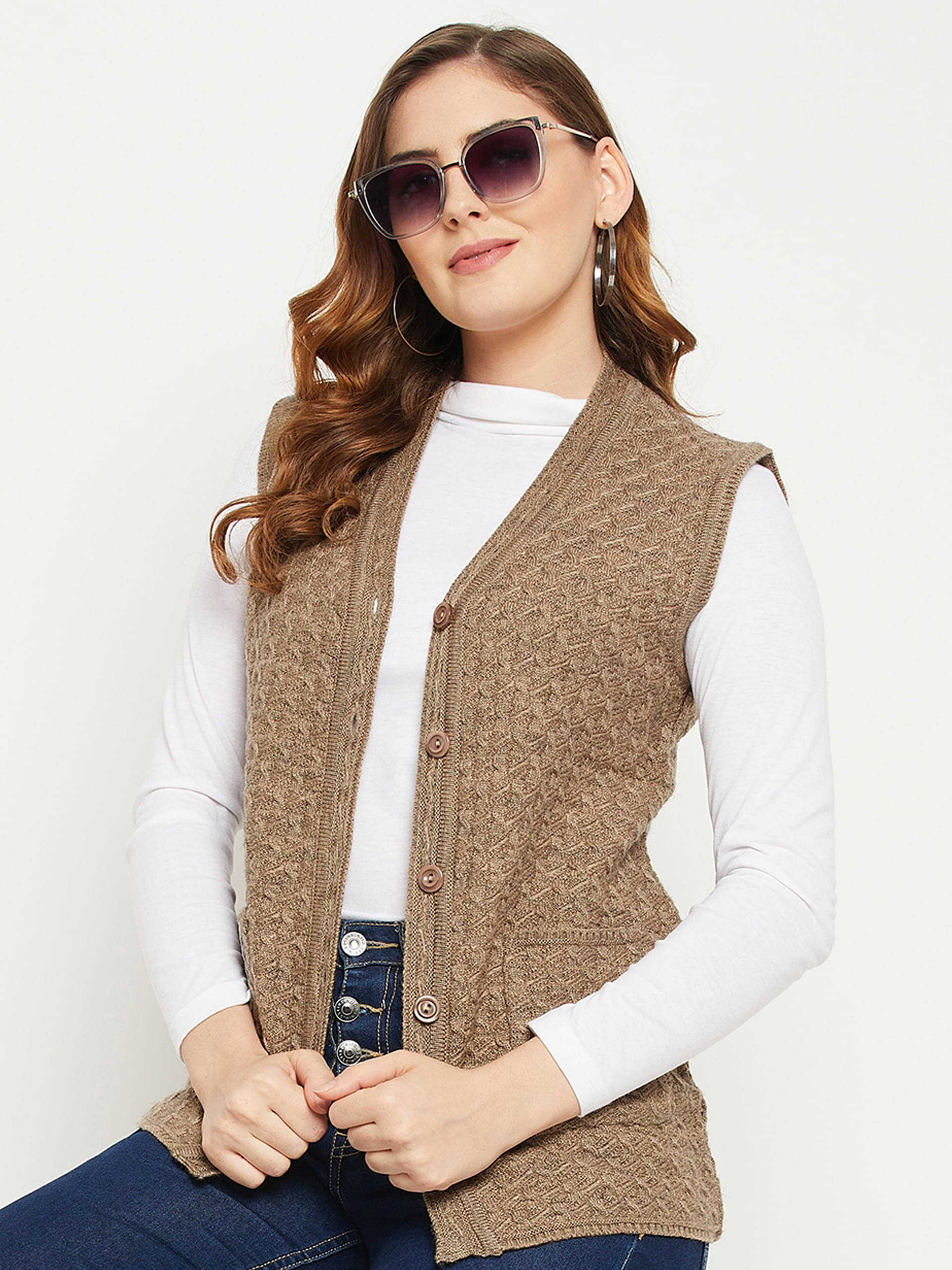 zigo Acro Wool V Neck Women's Buttoned Cardigans - Beige (Pack of 1) zigo Acro Wool V Neck Women's Buttoned Cardigans - Beige (Pack of 1)