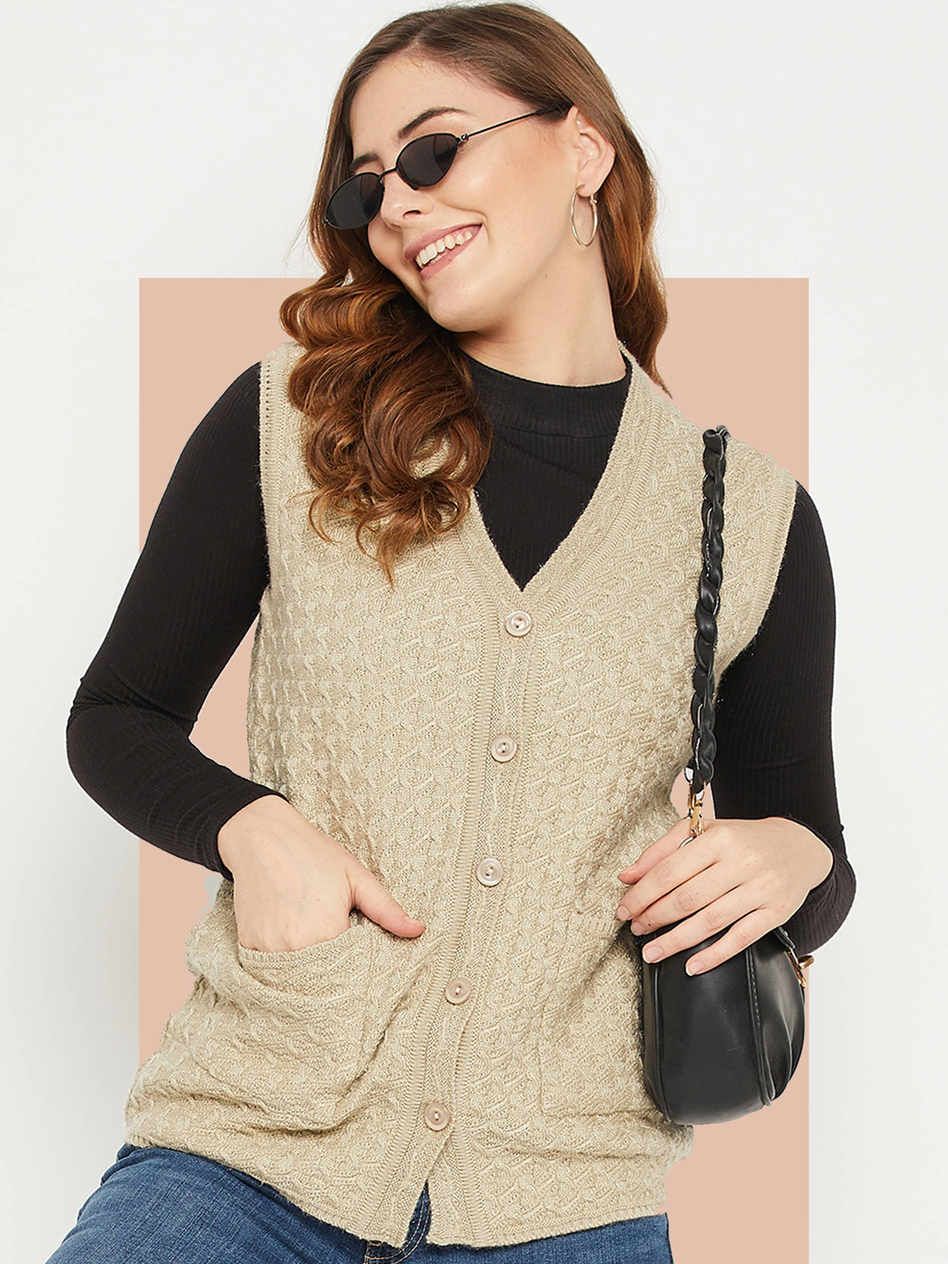 zigo Acro Wool V Neck Women's Buttoned Cardigans - Beige (Pack of 1) zigo Acro Wool V Neck Women's Buttoned Cardigans - Beige (Pack of 1)