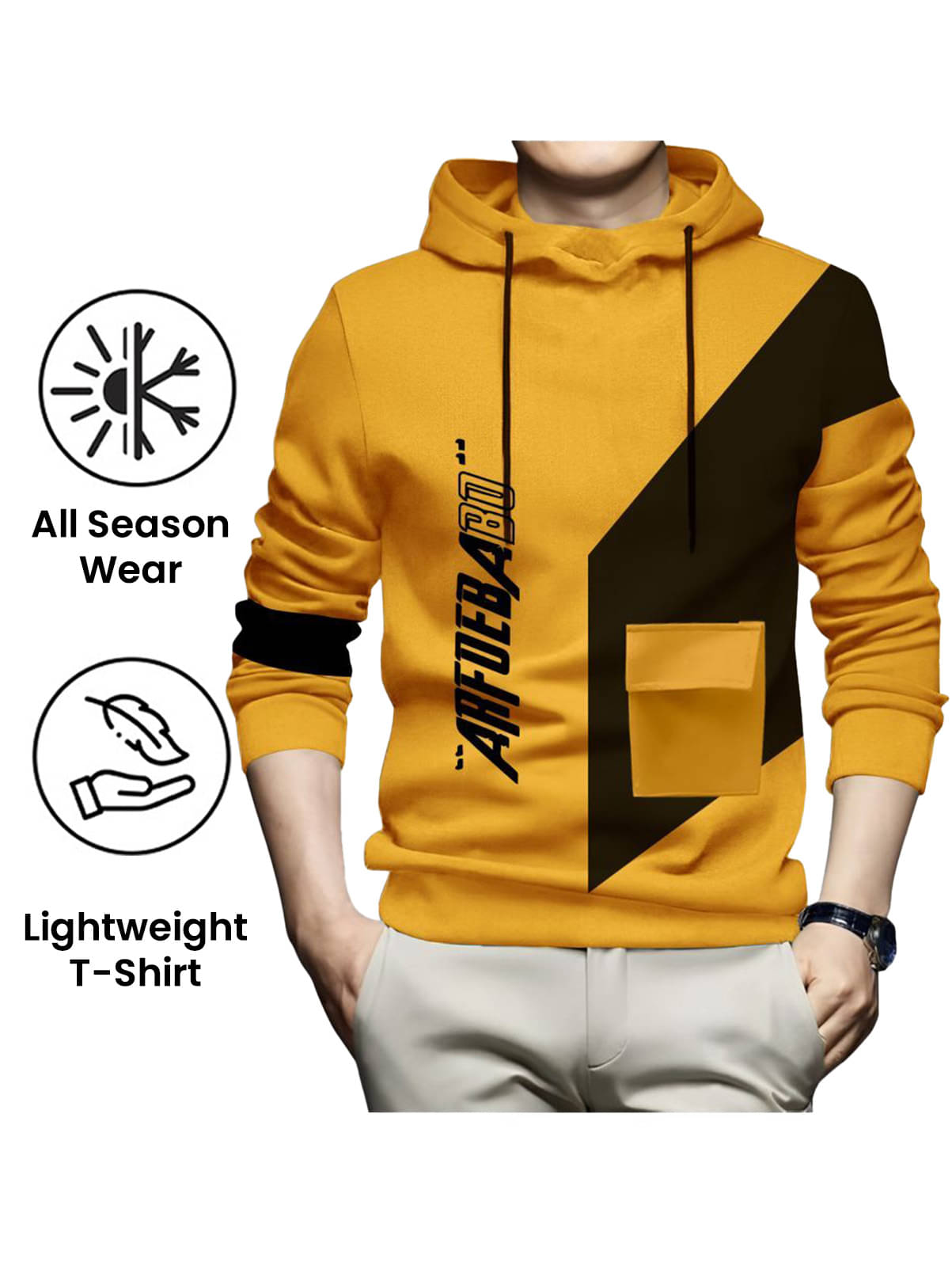     			AUSK Hooded T-Shirt for Men - Cotton Blend ( Mustard, Pack of 1)