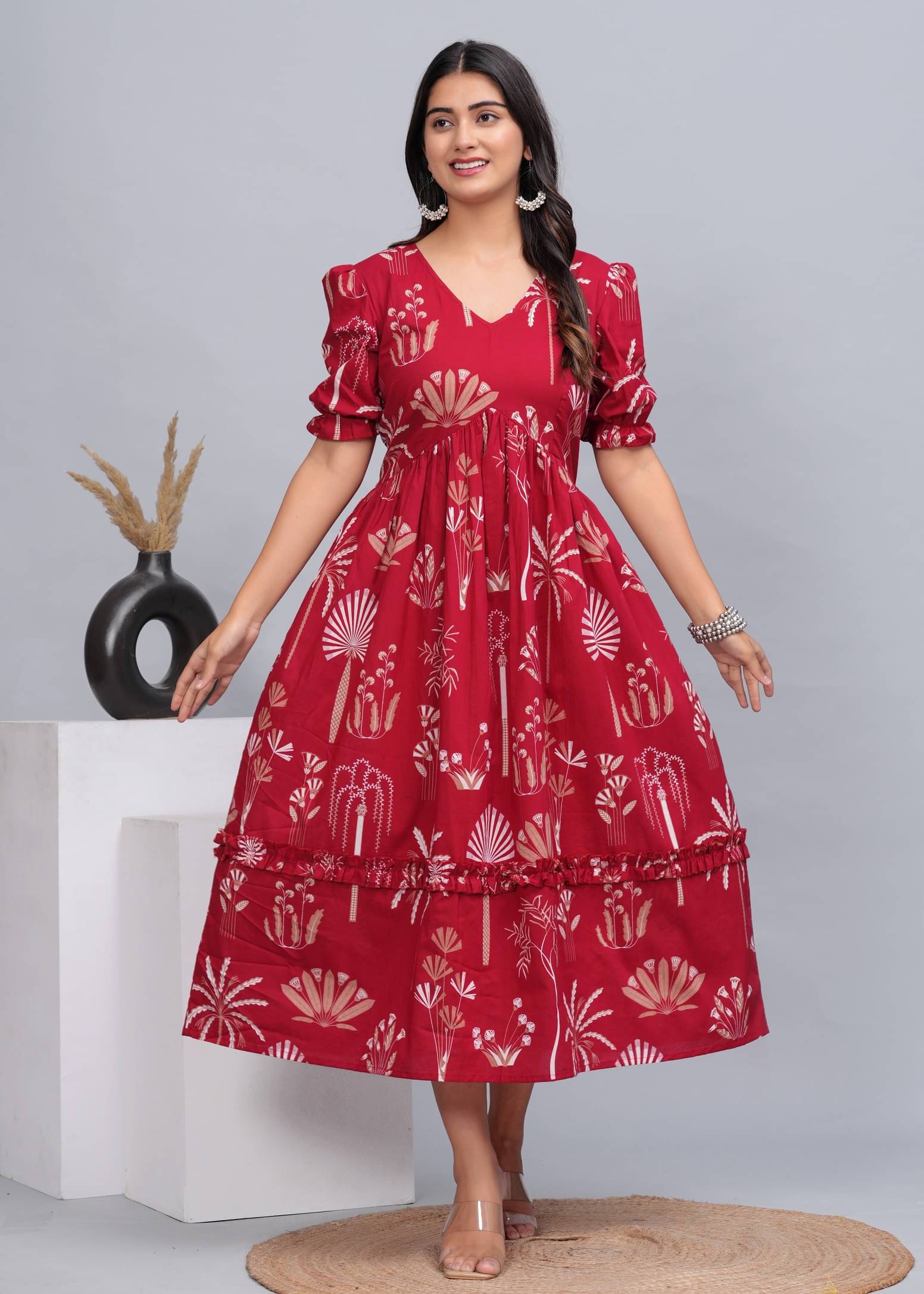     			CTMTEX Pack of 1 Cotton Printed Anarkali Women's Kurti - ( Red )