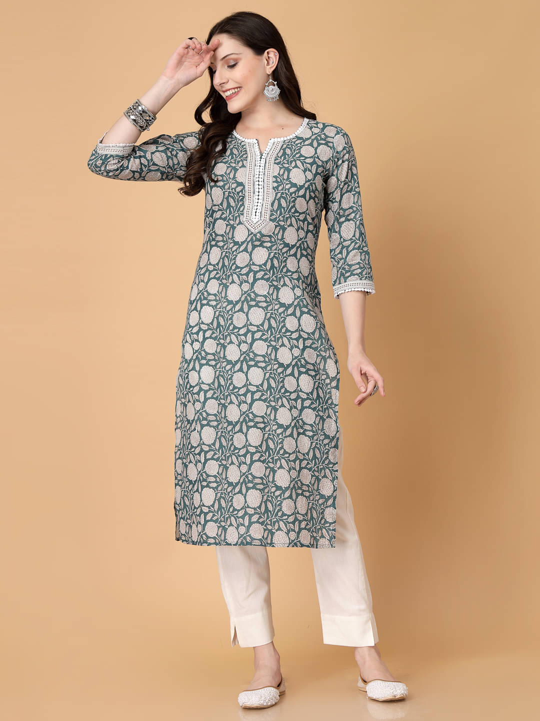 GOD BLESS Pack of 1 100% Cotton Printed Straight Women's Kurti - ( Green ) GOD BLESS Pack of 1 100% Cotton Printed Straight Women's Kurti - ( Green )