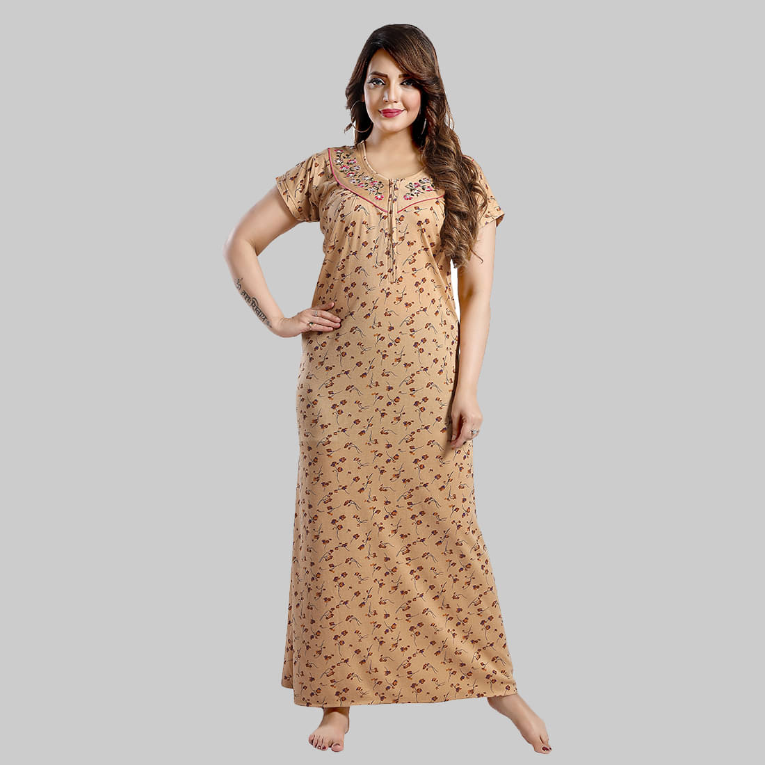     			Gutthi Brown Hosiery Women's Nightwear Nighty & Night Gowns ( Pack of 1 )