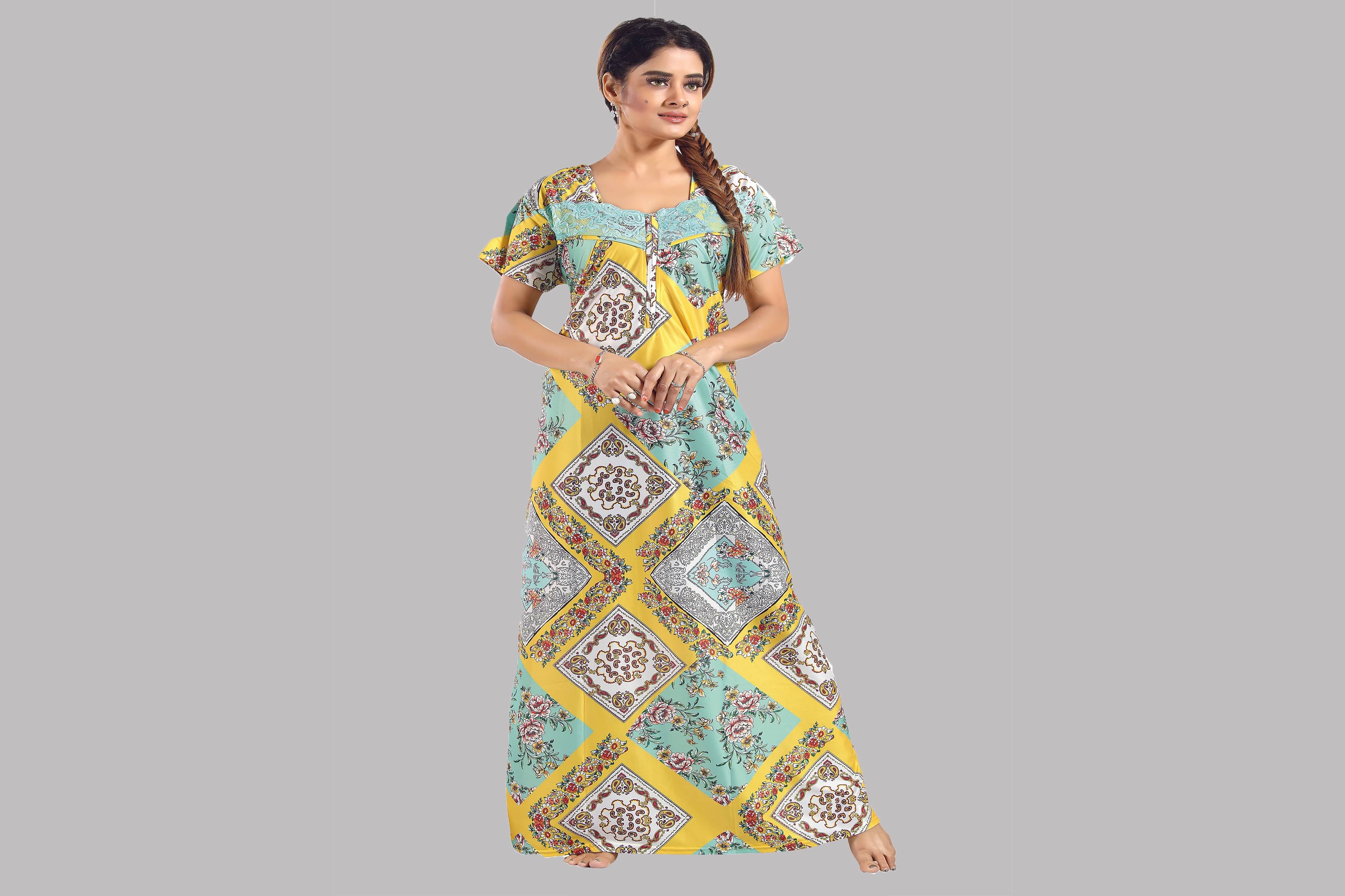 Gutthi Yellow Satin Women's Nightwear Regular Night Dress ( Pack of 1 ) Gutthi Yellow Satin Women's Nightwear Regular Night Dress ( Pack of 1 )
