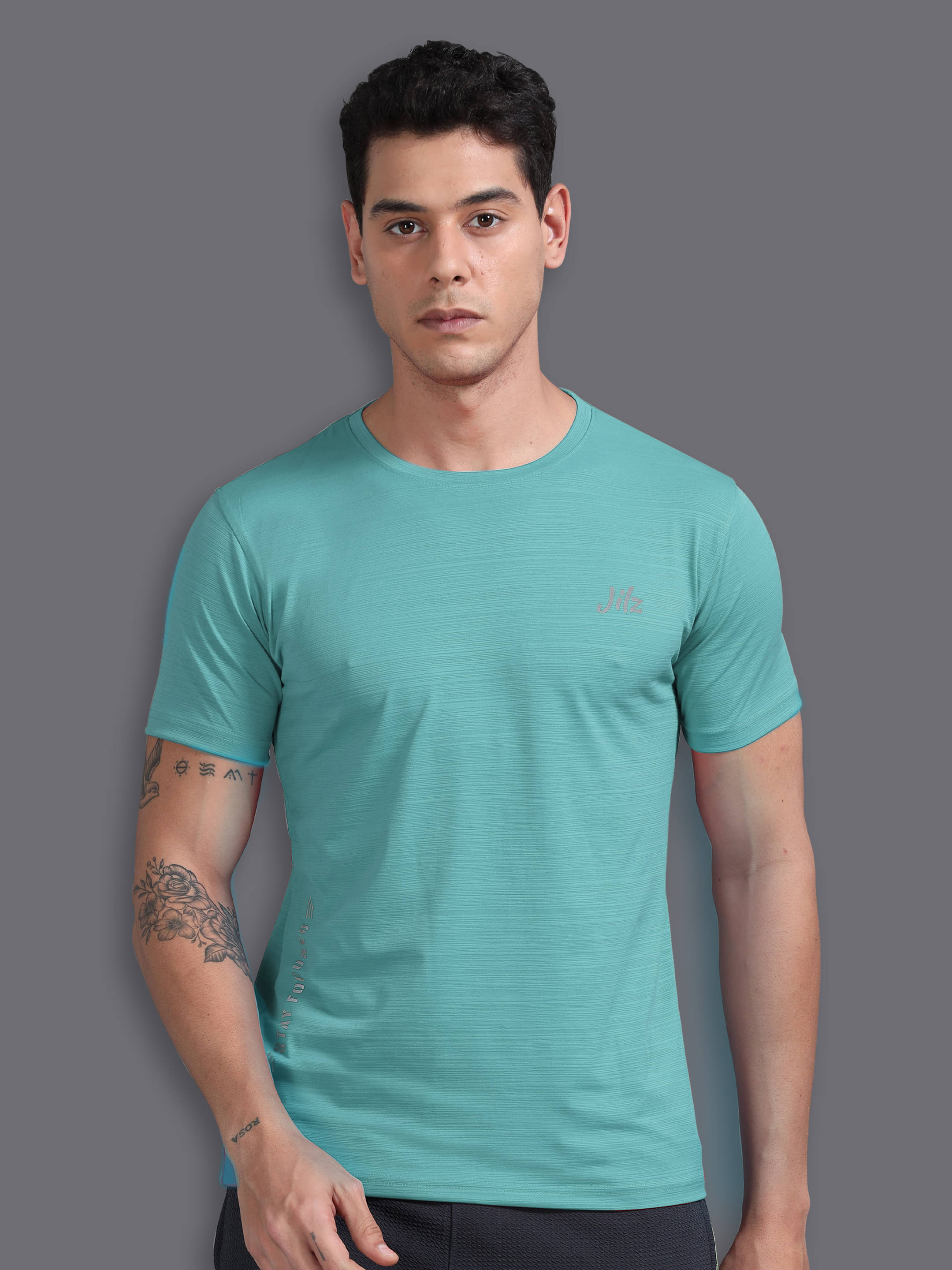     			JILZ Pack of 1 Polyester Regular Fit Men's T-Shirt ( Light Blue )