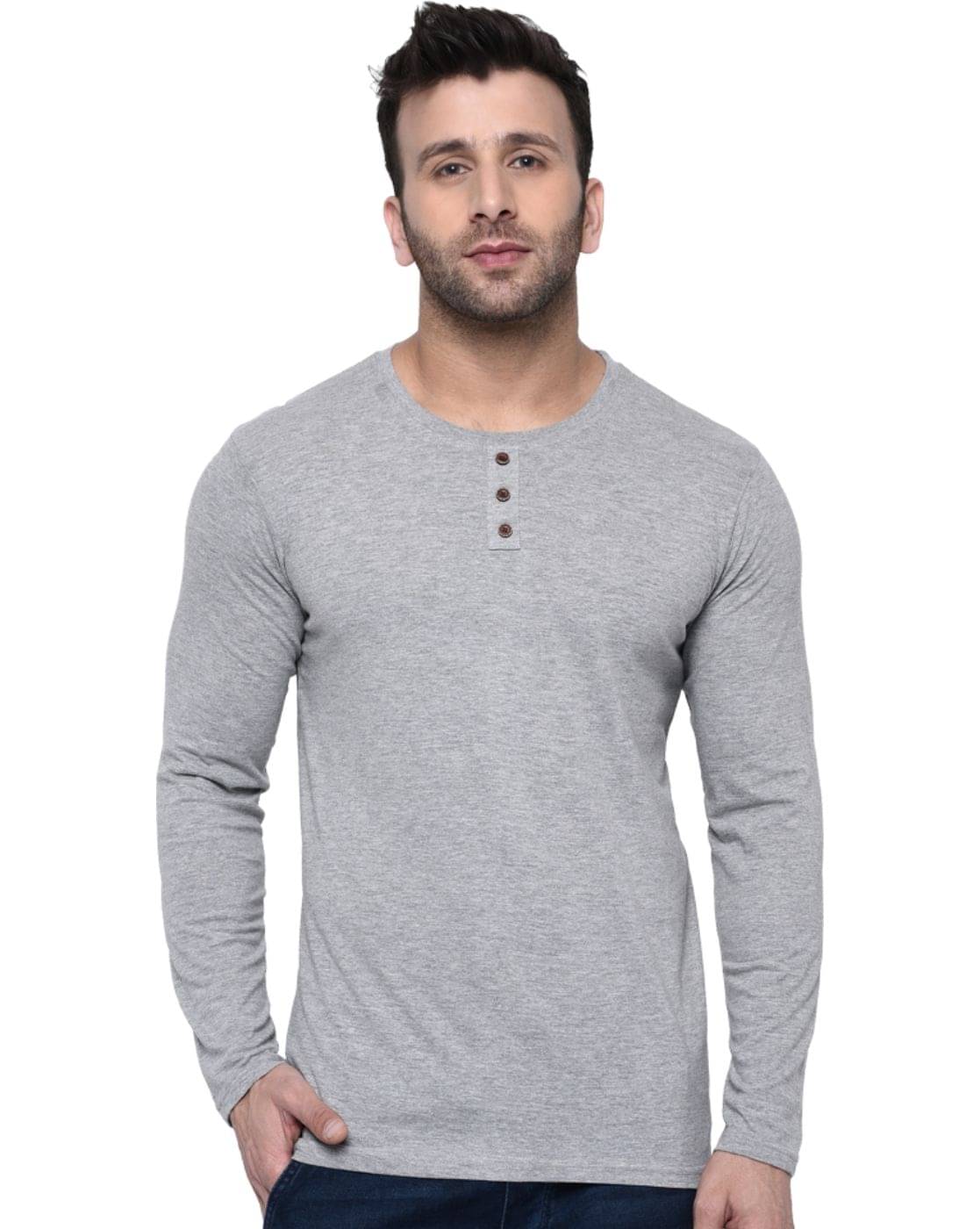 LONDON HILLS Pack of 1 Cotton Blend Regular Fit Men's T-Shirt ( Melange Grey ) LONDON HILLS Pack of 1 Cotton Blend Regular Fit Men's T-Shirt ( Melange Grey )