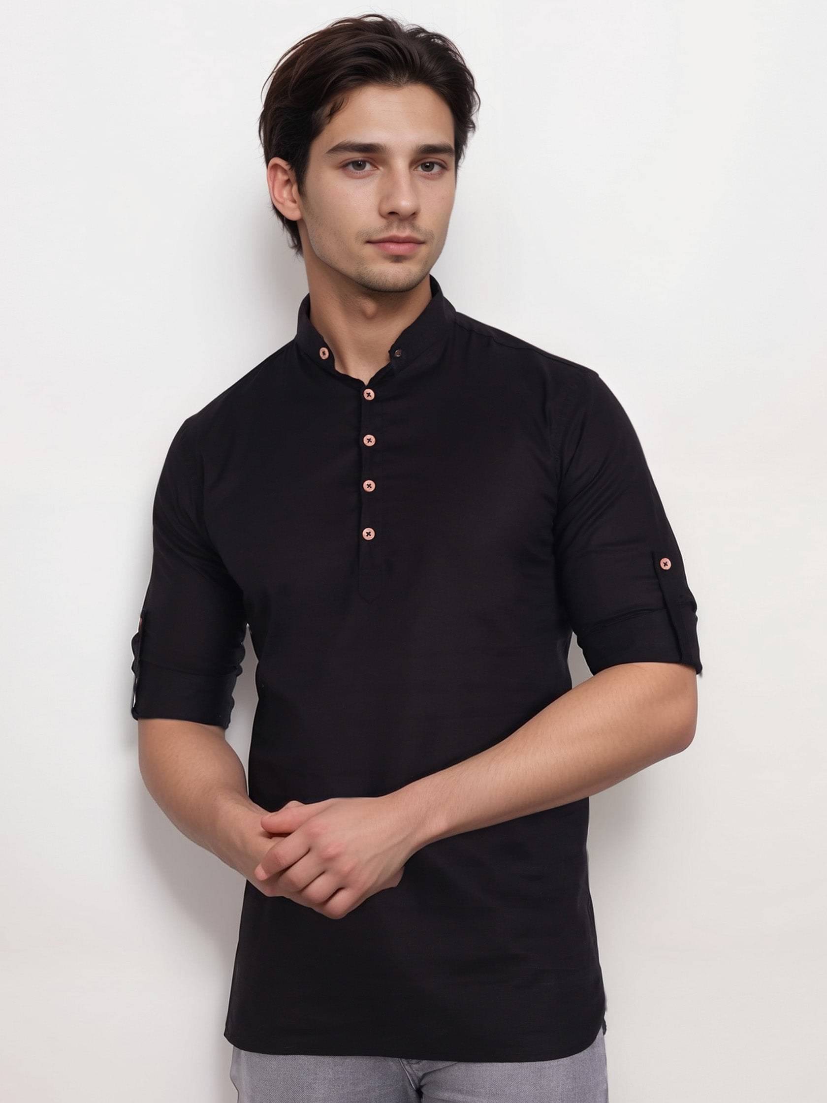 Navkanj Black Cotton Men's Shirt Style Kurta ( Pack of 1 ) Navkanj Black Cotton Men's Shirt Style Kurta ( Pack of 1 )