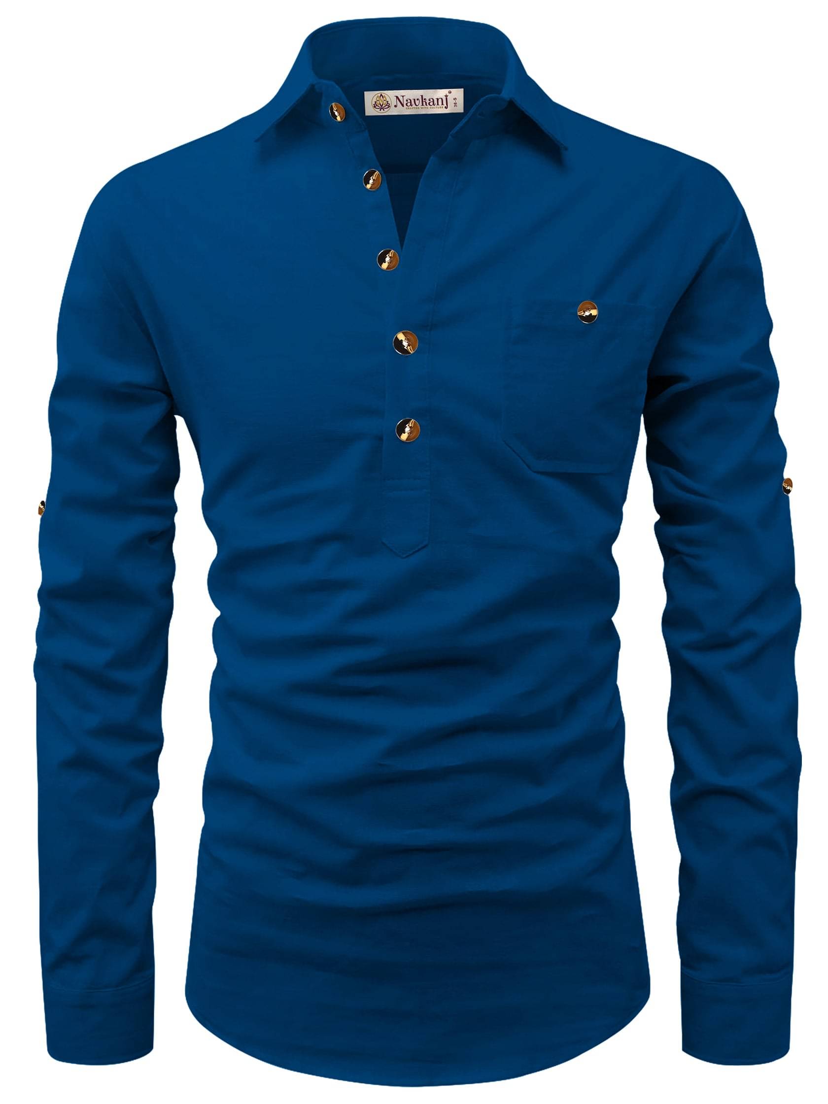     			Navkanj Dark Indigo Cotton Men's Shirt Style Kurta ( Pack of 1 )