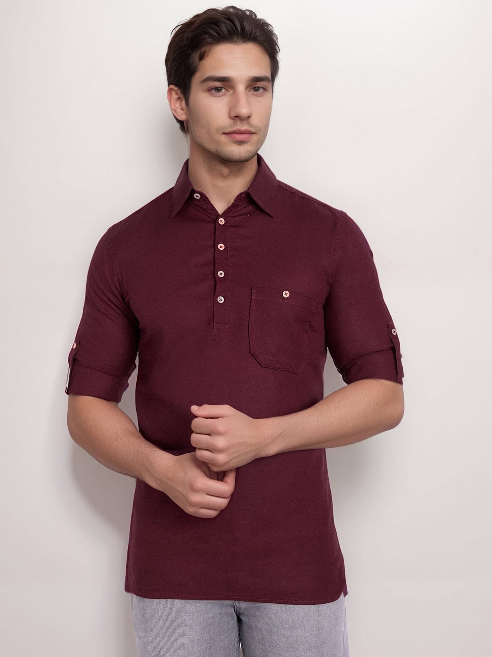     			Navkanj Maroon Cotton Men's Regular Kurta ( Pack of 1 )