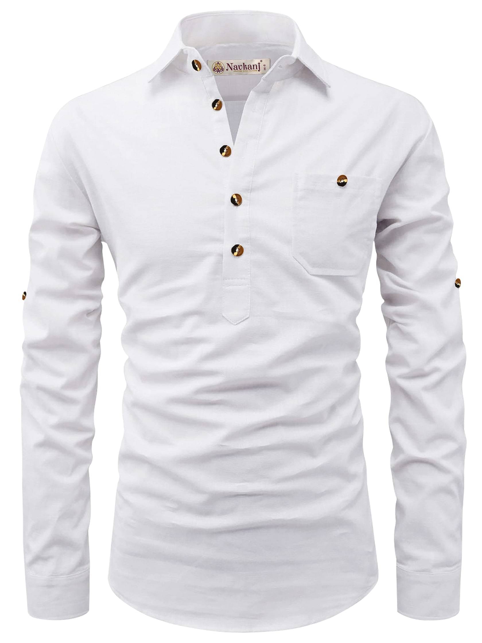 Navkanj White Cotton Men's Shirt Style Kurta ( Pack of 1 )     			Navkanj White Cotton Men's Shirt Style Kurta ( Pack of 1 )