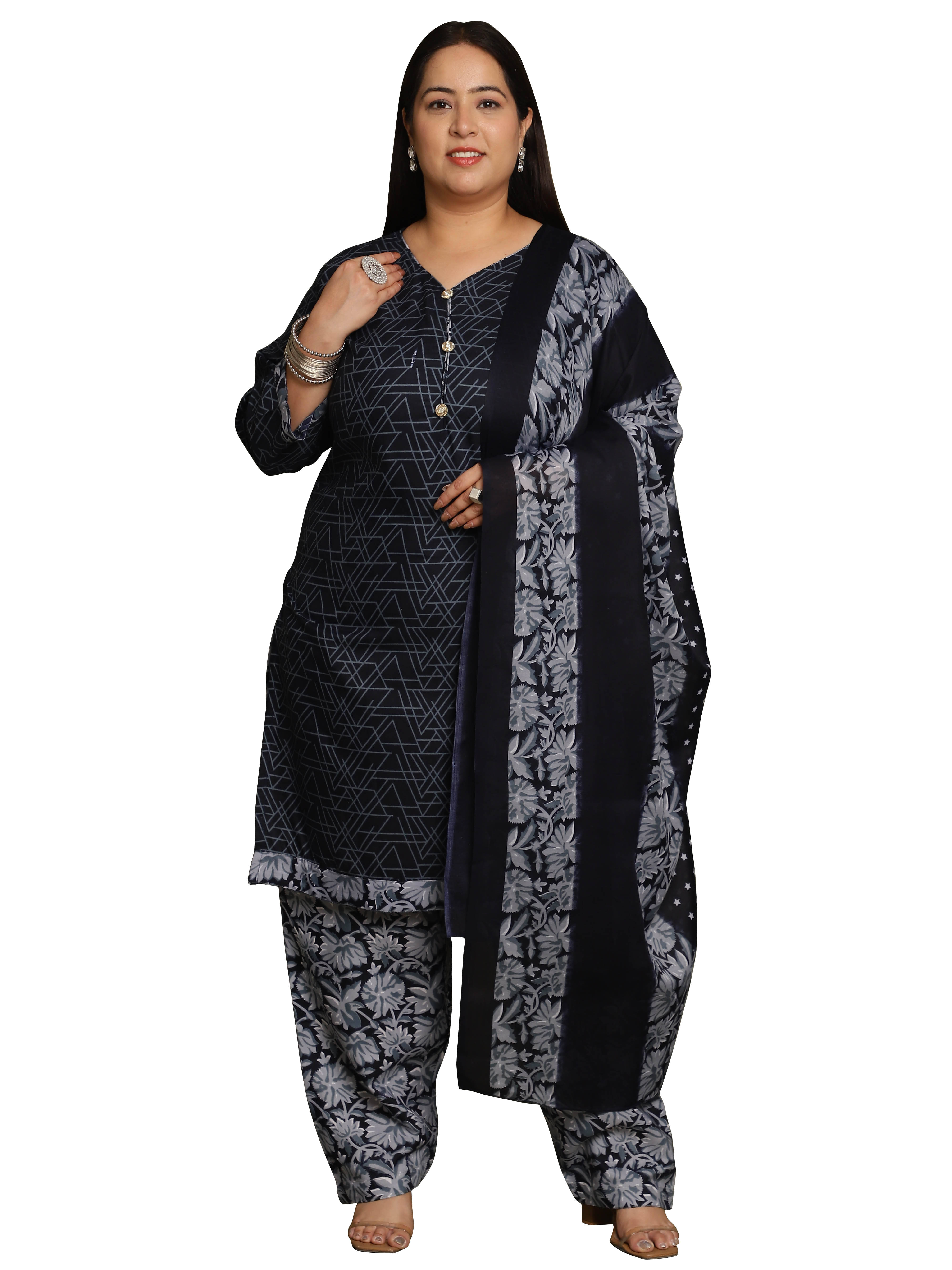 Rajnandini Cotton Blend Printed Kurti With Pants Women's Stitched Salwar Suit - Blue ( Pack of 1 ) Rajnandini Cotton Blend Printed Kurti With Pants Women's Stitched Salwar Suit - Blue ( Pack of 1 )