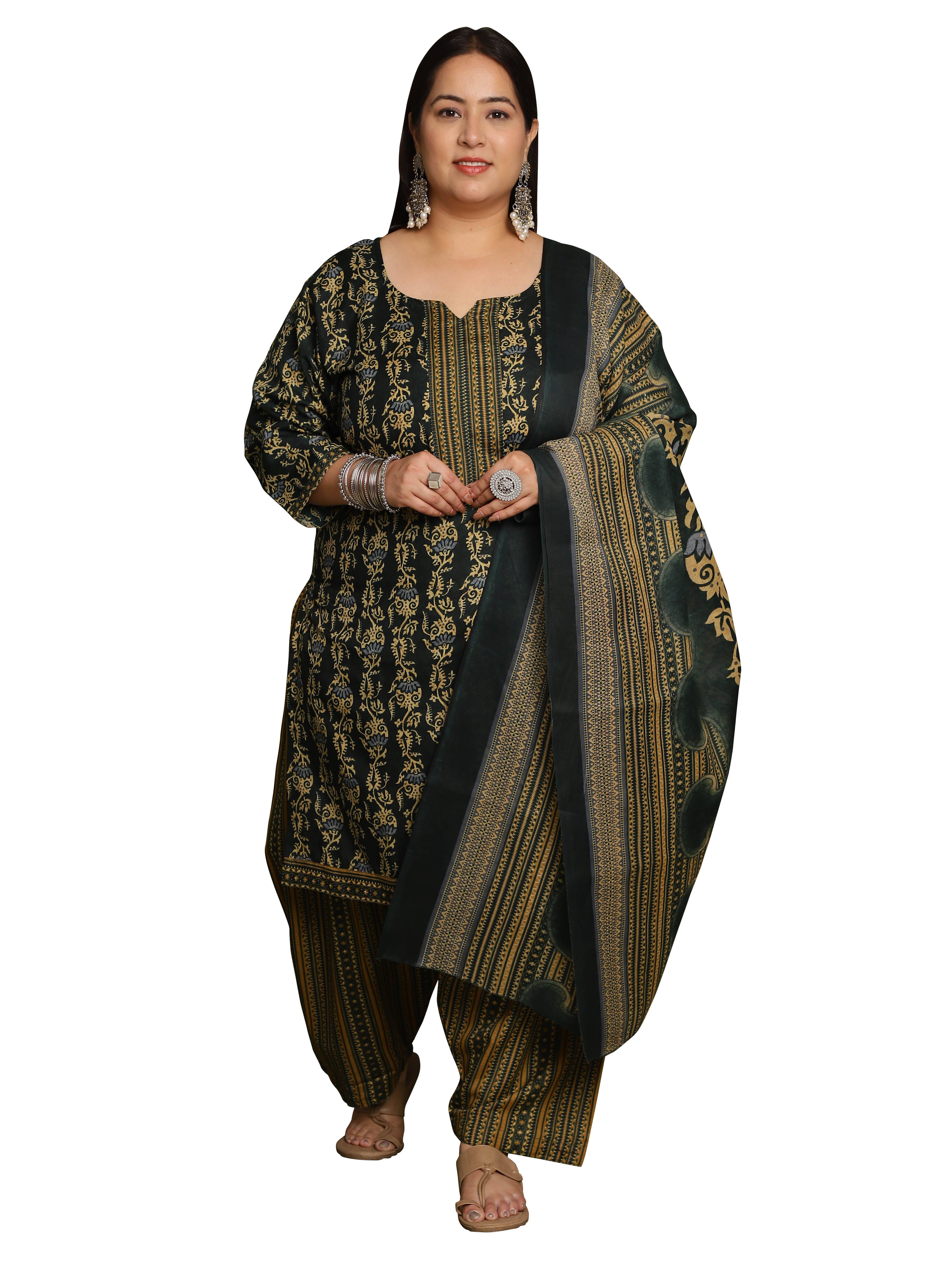     			Rajnandini Cotton Blend Printed Kurti With Pants Women's Stitched Salwar Suit - Green ( Pack of 1 )