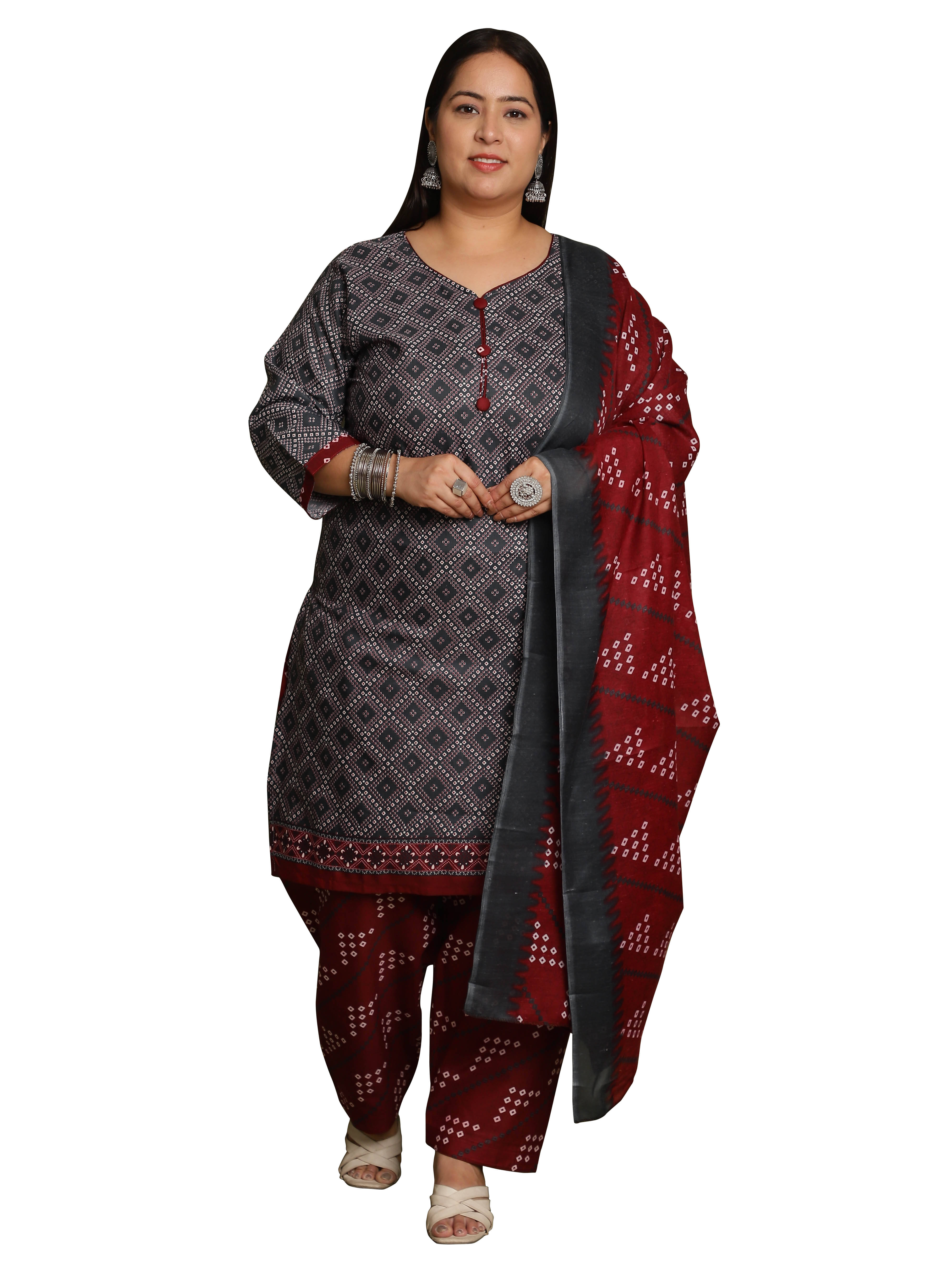     			Rajnandini Women Cotton Blend Printed Straight Kurti With Patiala Salwar ( Grey )