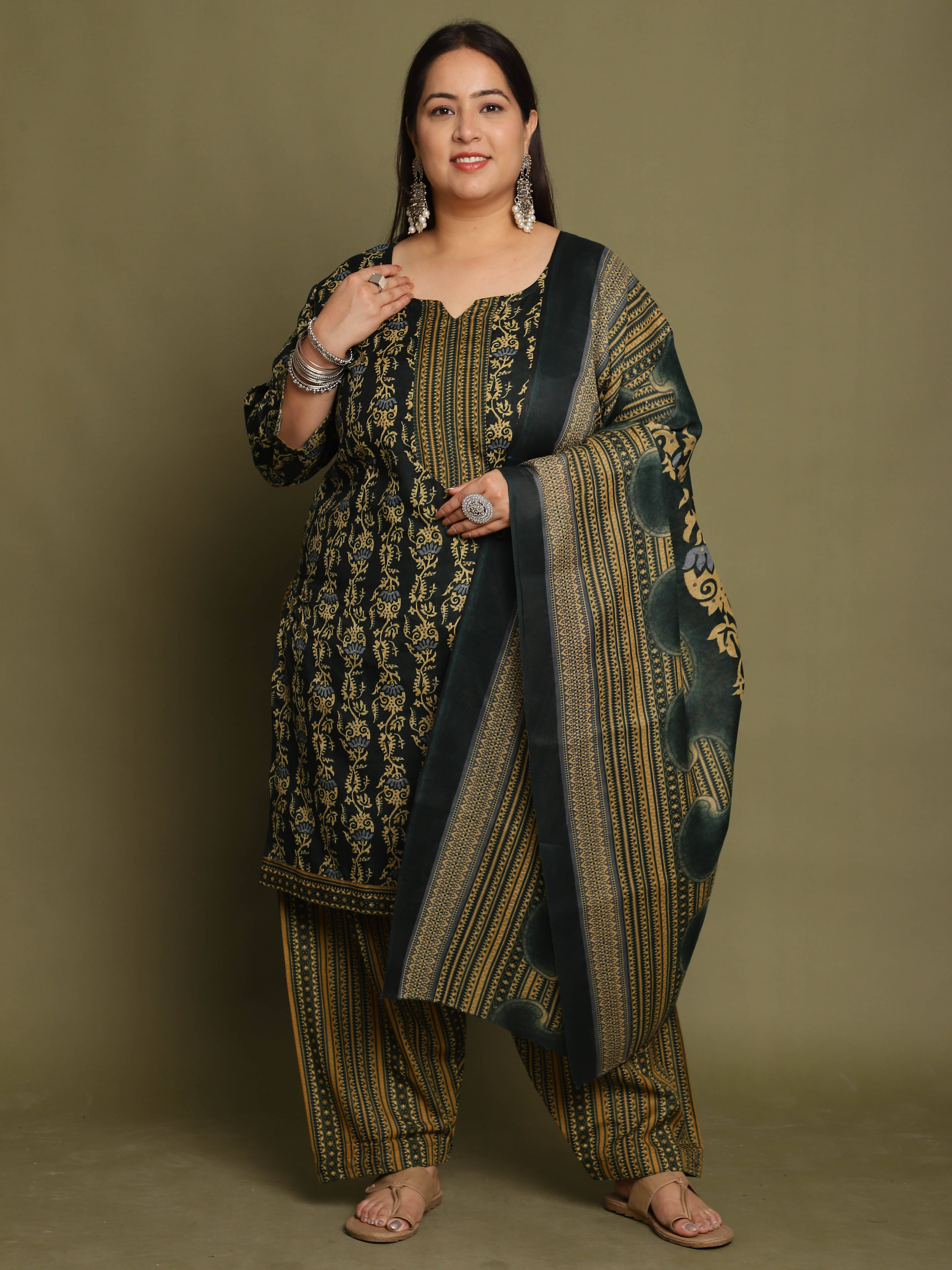 Rajnandini Cotton Blend Printed Kurti With Pants Women's Stitched Salwar Suit - Green ( Pack of 1 ) Rajnandini Cotton Blend Printed Kurti With Pants Women's Stitched Salwar Suit - Green ( Pack of 1 )