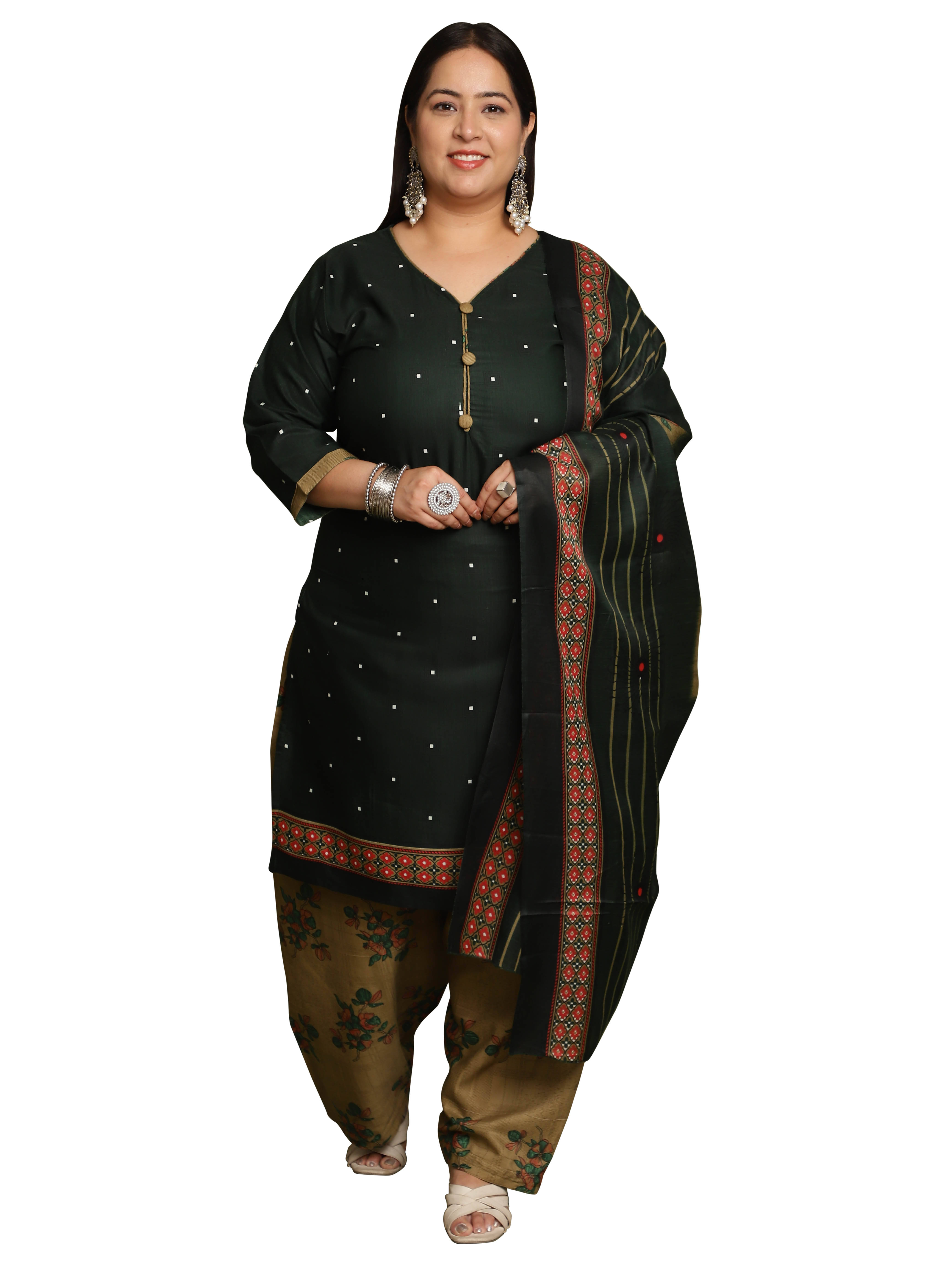 Rajnandini Cotton Blend Printed Kurti With Pants Women's Stitched Salwar Suit - Green ( Pack of 1 )     			Rajnandini Cotton Blend Printed Kurti With Pants Women's Stitched Salwar Suit - Green ( Pack of 1 )