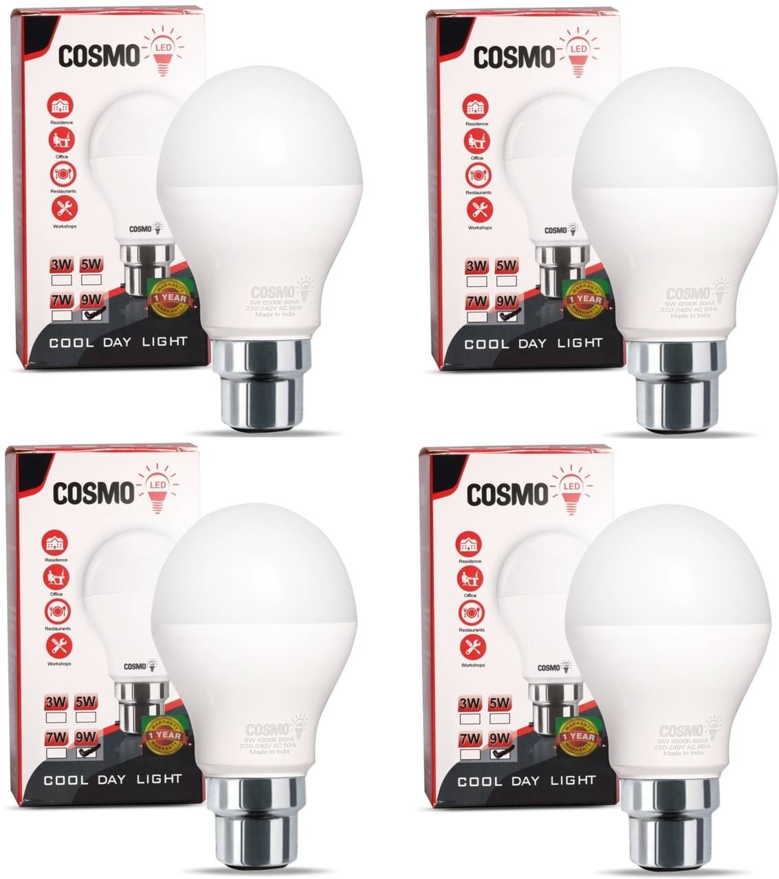 SPARKWORLD 9W Cool Day Light LED Bulb ( Pack of 4 ) SPARKWORLD 9W Cool Day Light LED Bulb ( Pack of 4 )