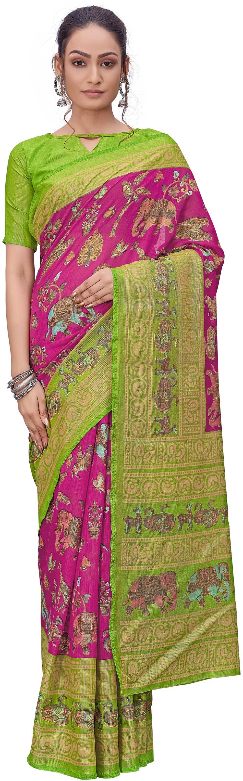     			Sariya Brasso Printed Saree With Unstitched Blouse Piece ( Pink )