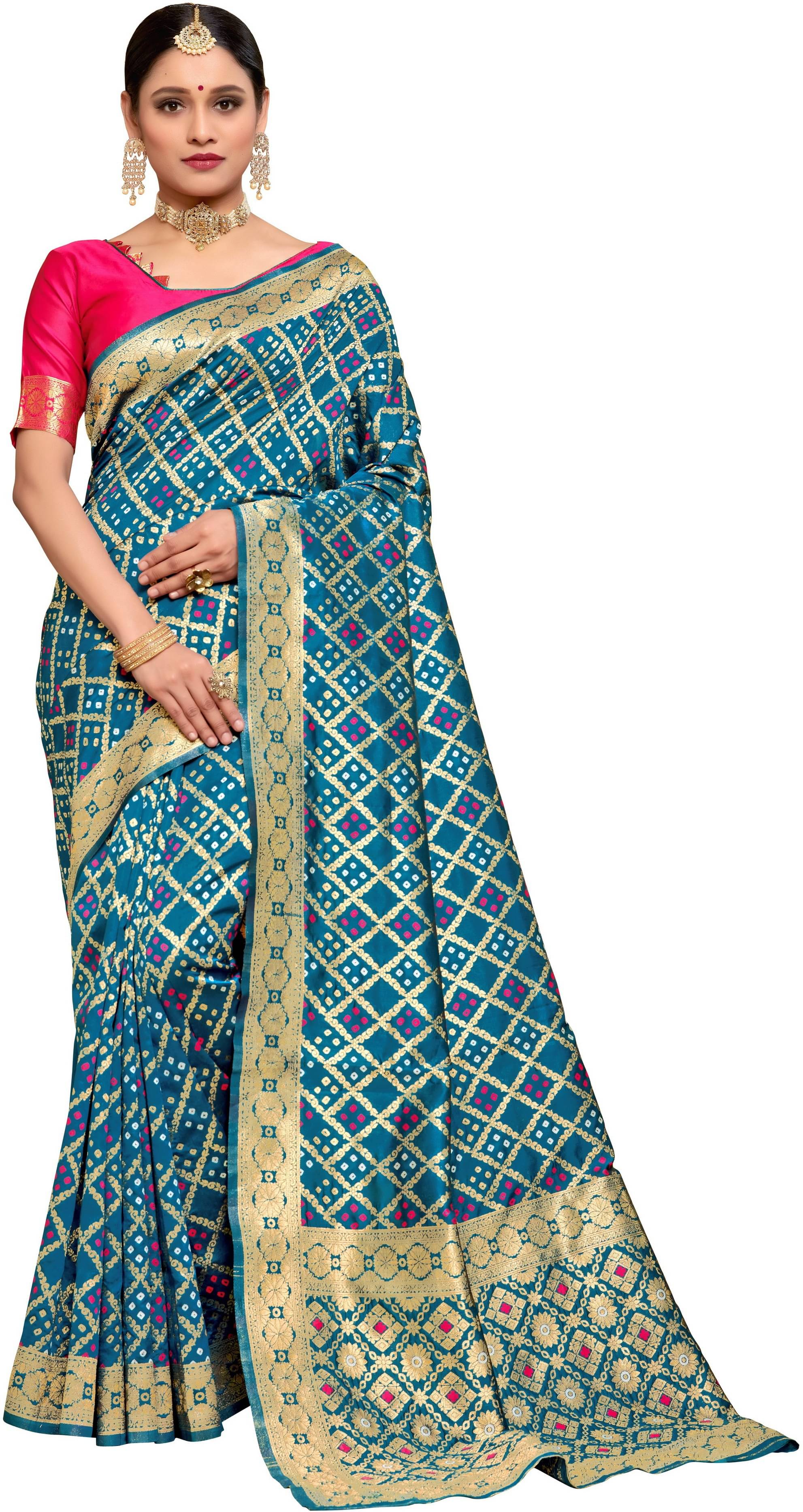 Sariya Jacquard Printed Saree With Unstitched Blouse Piece ( Blue ) Sariya Jacquard Printed Saree With Unstitched Blouse Piece ( Blue )