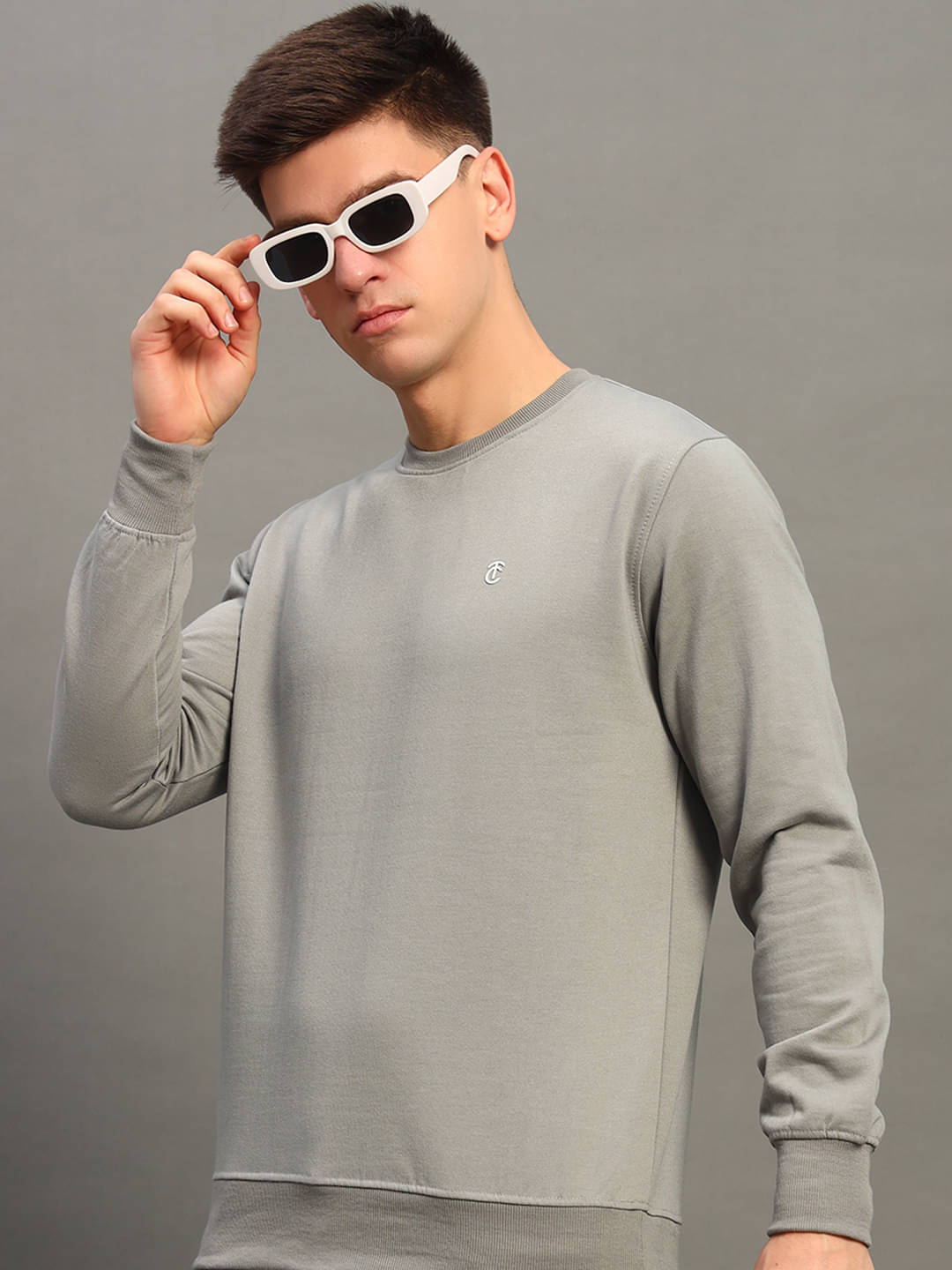     			THE CASUALS Cotton Blend Round Neck Men's Sweatshirt - Grey ( Pack of 1 )