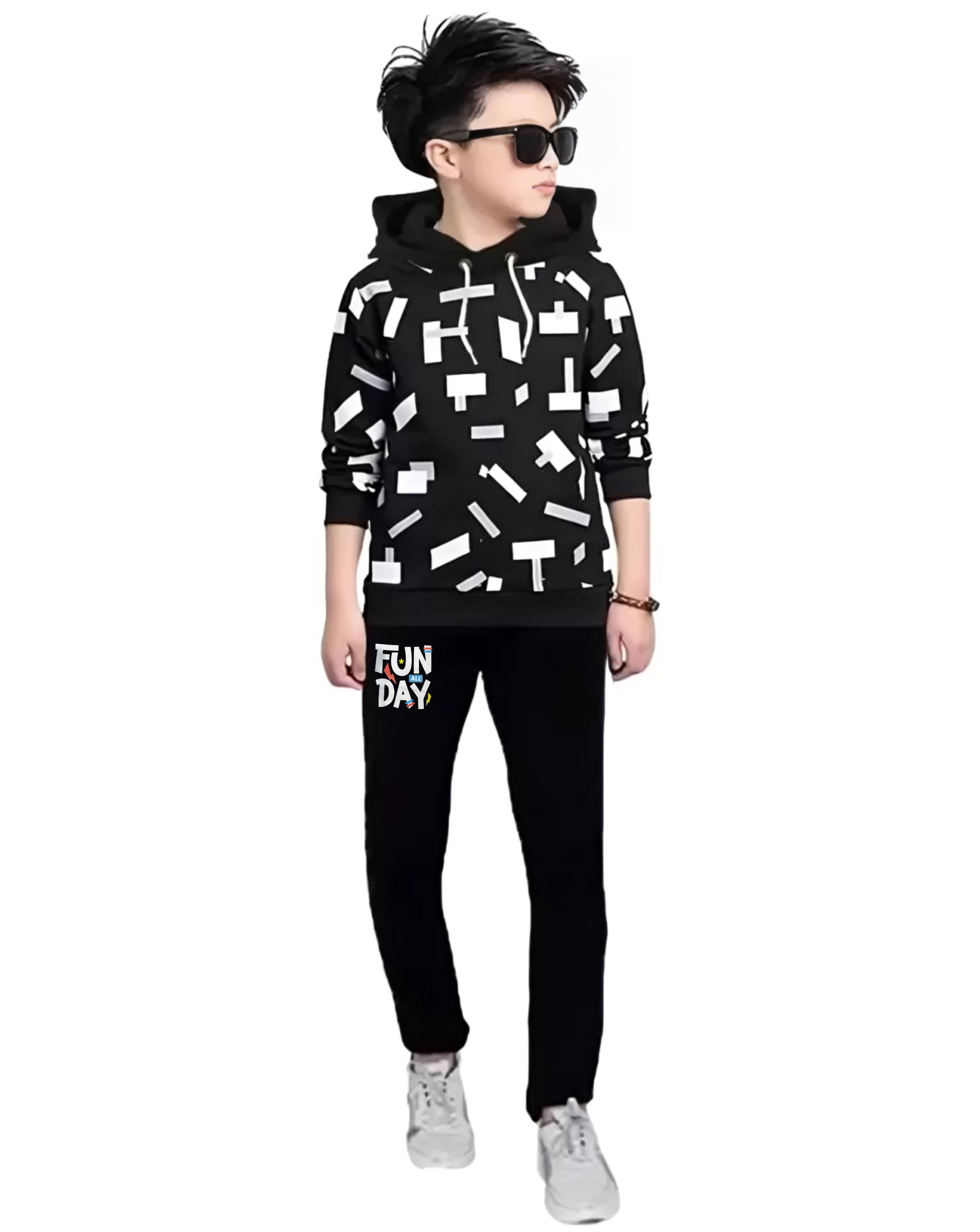 TICOSS Pack of 1 Boys Cotton Blend T-Shirt & Trackpants Set ( Black )