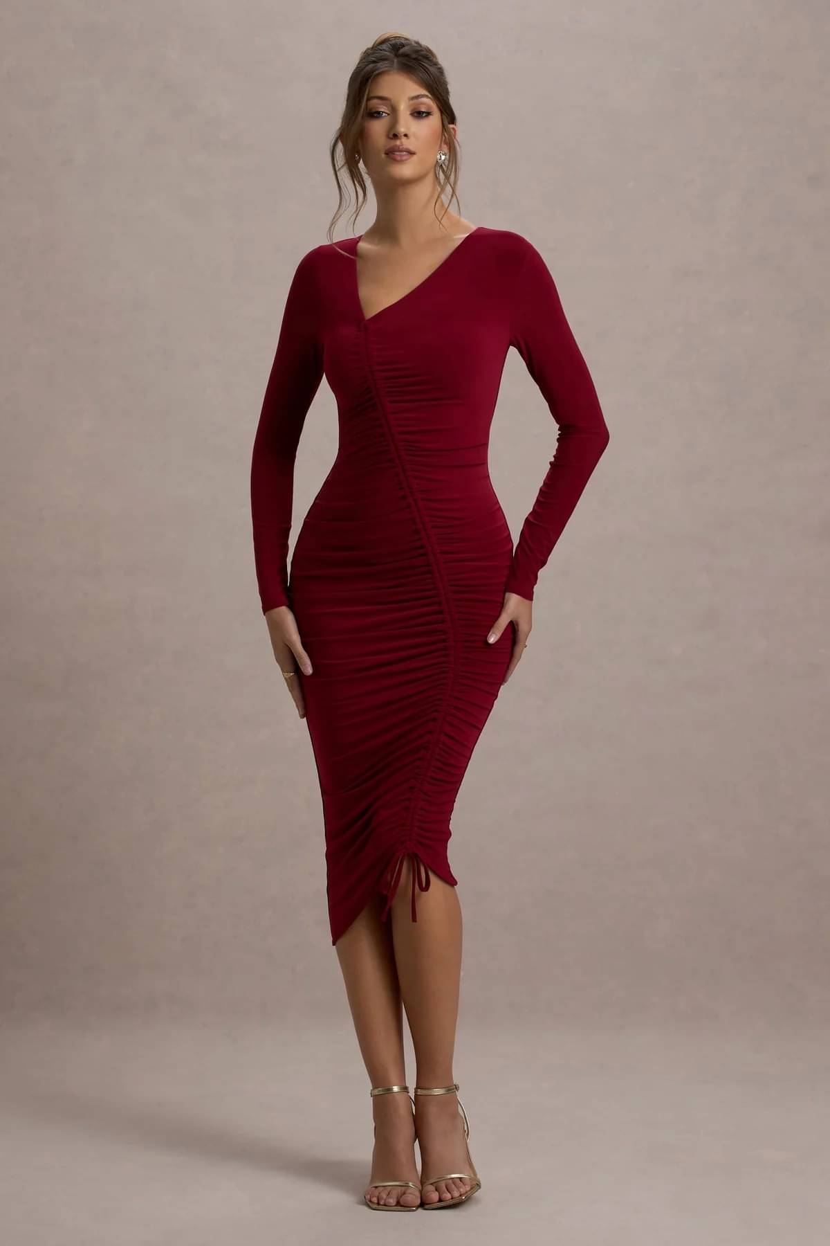     			Traquila Lycra Solid Midi Women's Bodycon Dress - Maroon ( Pack of 1 )