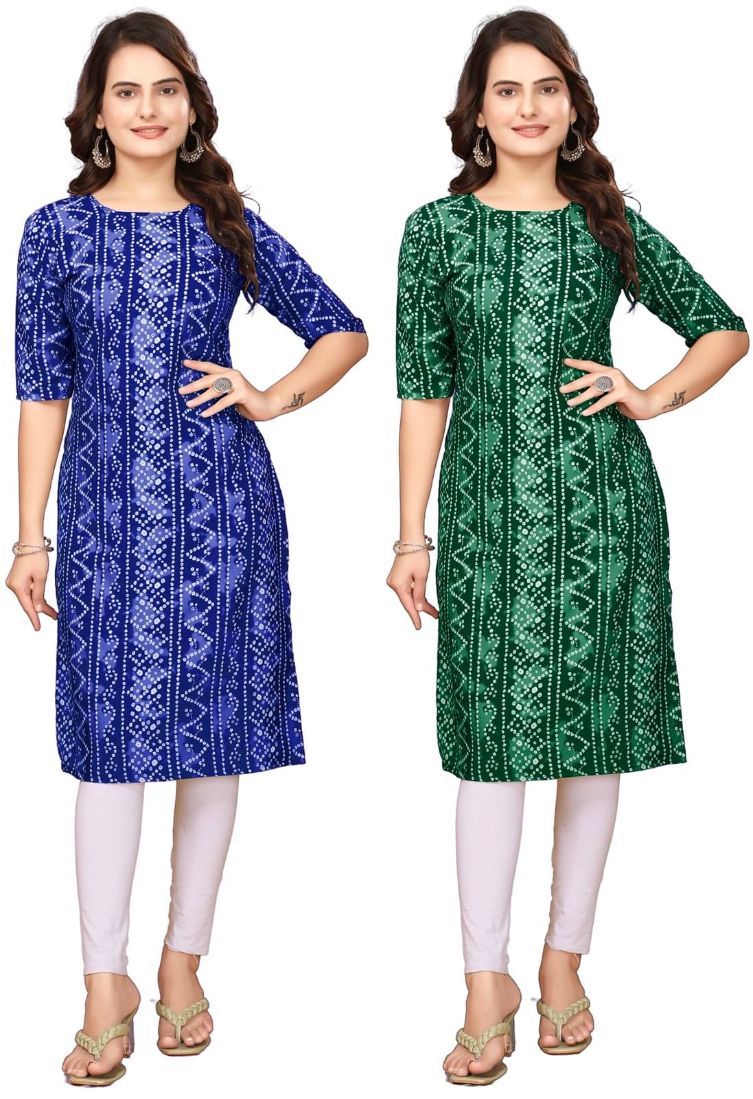 VACHHARAJ GROUP[ Pack of 2 Crepe Printed Straight Women's Kurti - ( Blue,Green ) VACHHARAJ GROUP[ Pack of 2 Crepe Printed Straight Women's Kurti - ( Blue,Green )