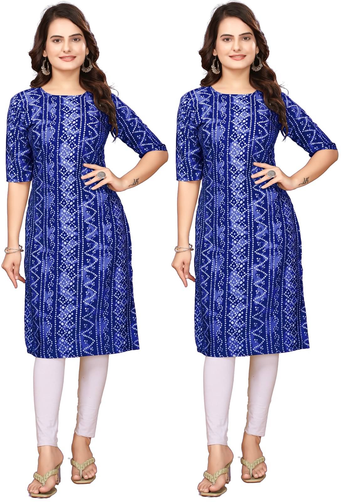 VACHHARAJ GROUP Pack of 2 Crepe Printed Straight Women's Kurti - ( Blue,Light Blue ) VACHHARAJ GROUP Pack of 2 Crepe Printed Straight Women's Kurti - ( Blue,Light Blue )