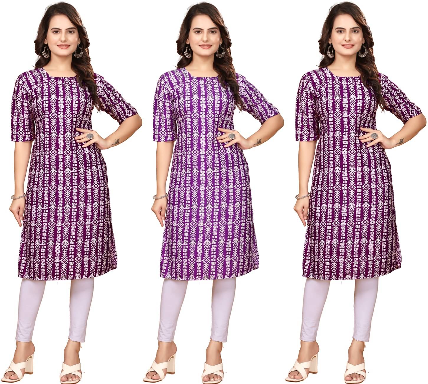     			VACHHARAJ GROUP Pack of 3 Crepe Printed Straight Women's Kurti - ( Maroon,Multicolor,Purple )