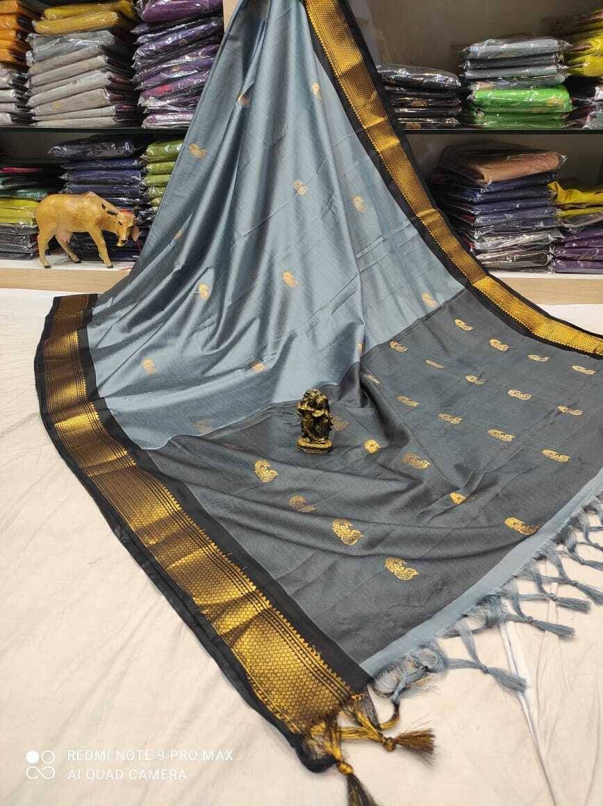     			VEERAIVA Cotton Silk Embellished Saree With Unstitched Blouse Piece ( Grey )