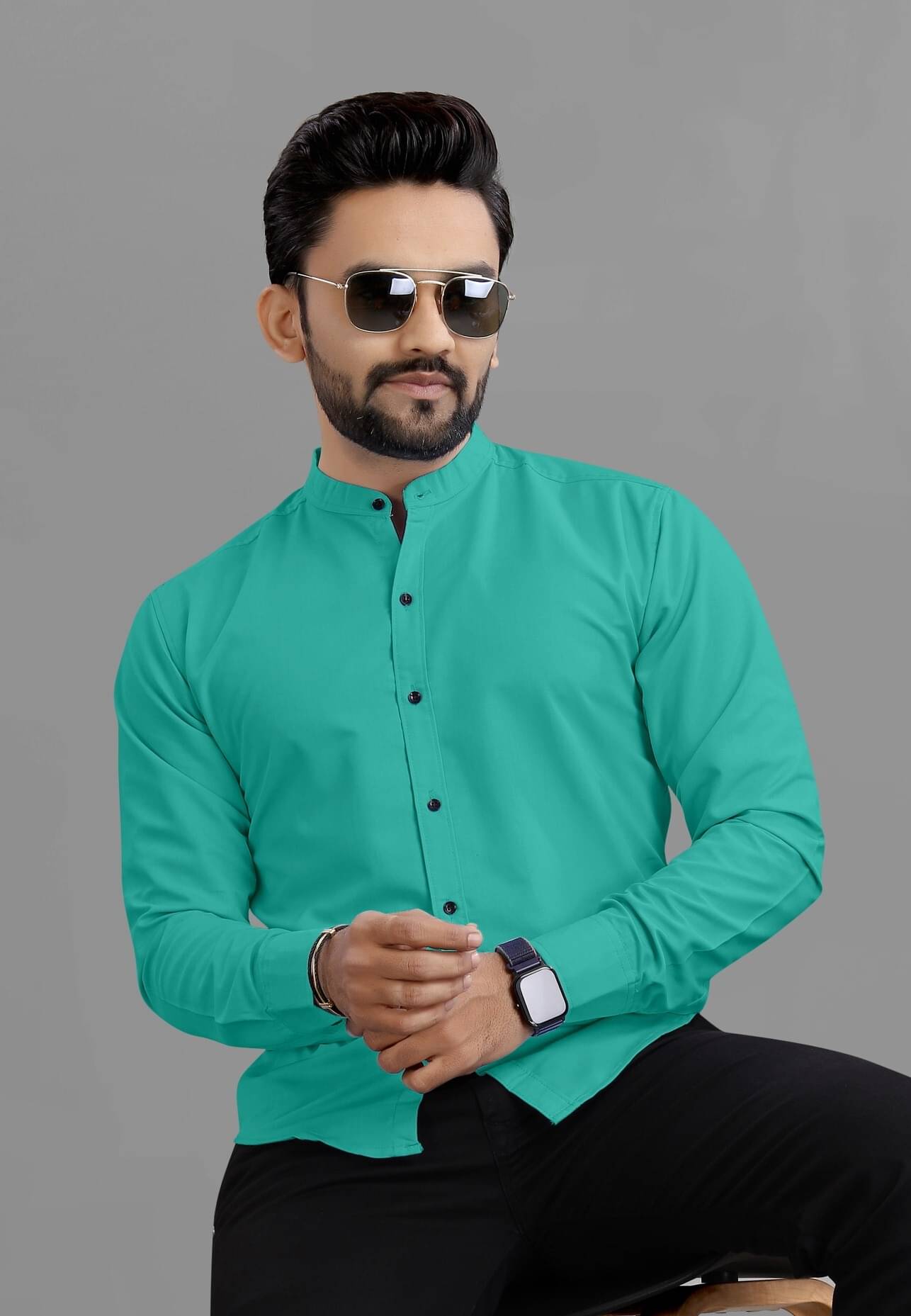     			VTEXX Cotton Blend Regular Fit Solids Full Sleeves Men's Casual Shirt - Teal ( Pack of 1 )