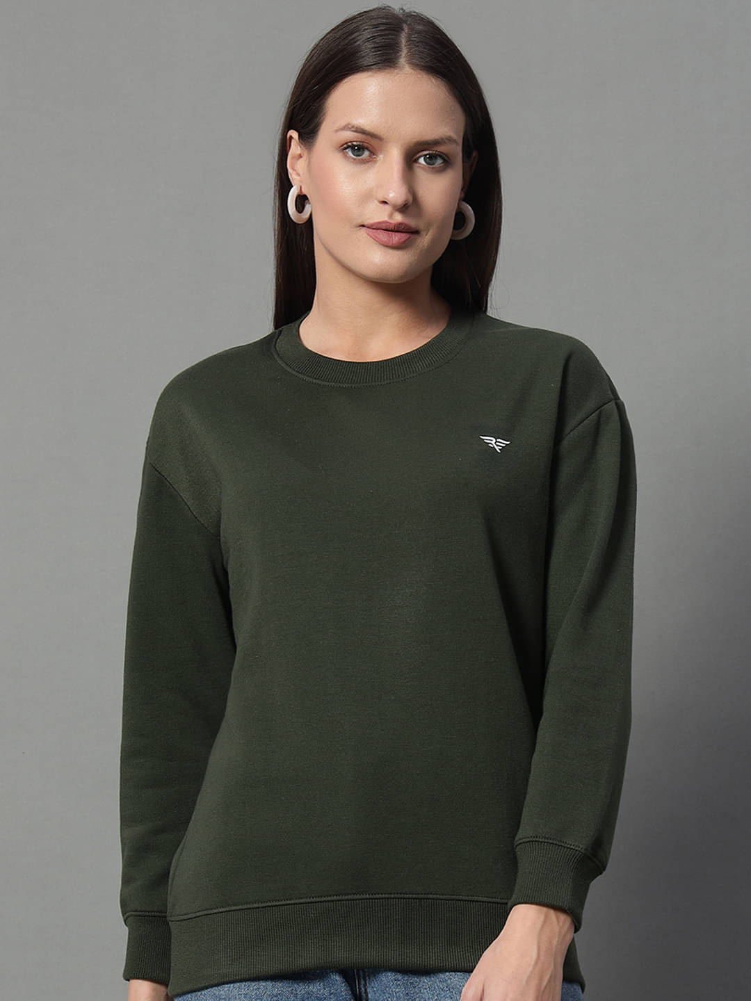     			XYRIS Women Cotton Blend Round Neck Sweatshirt ( Olive )