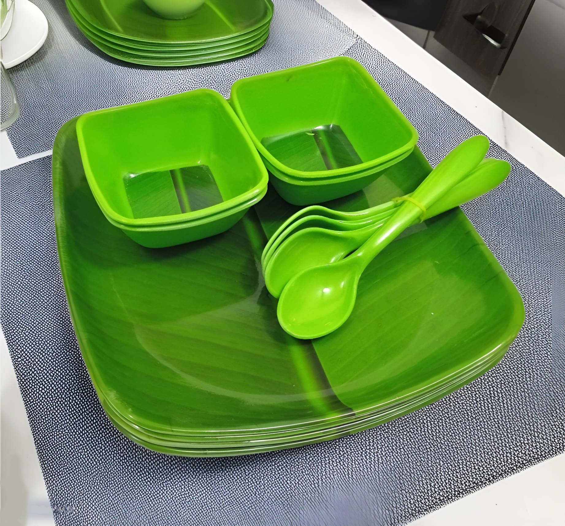     			kitchrox Banana Leaf Printed Melamine Dinner Set ( Pack of 12 ) Green