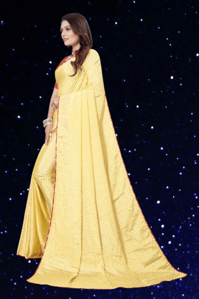     			mahalaxmi fab Bangalore Silk Applique Saree With Unstitched Blouse Piece ( Yellow )