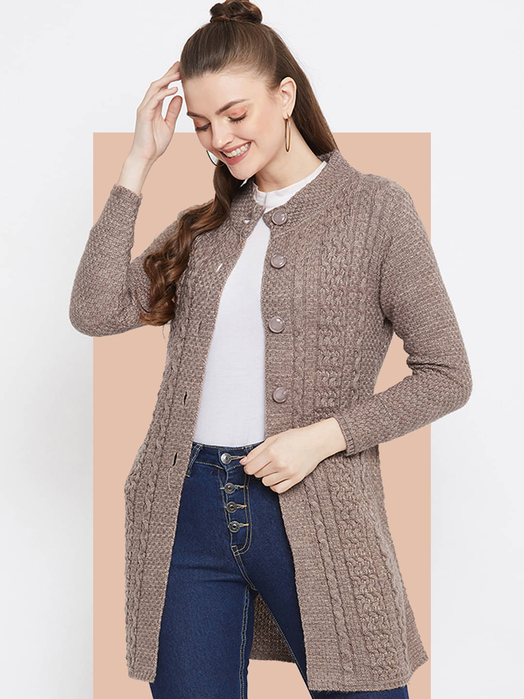     			zigo Women Acro Wool Round Neck Cardigan ( Purple )