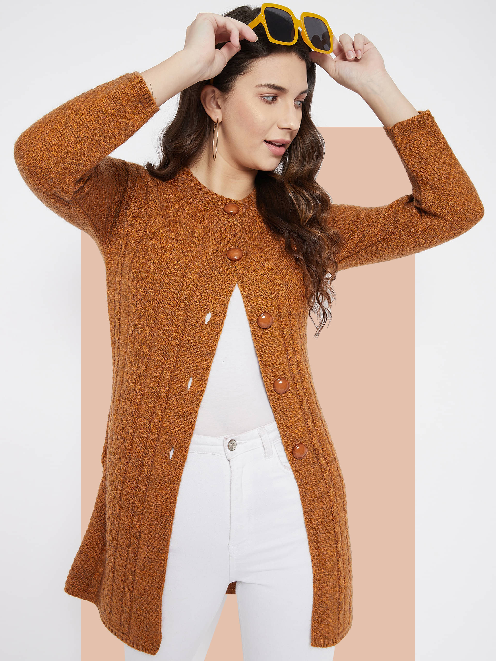 zigo Acro Wool Round Neck Women's Buttoned Cardigans - Yellow (Pack of 1) zigo Acro Wool Round Neck Women's Buttoned Cardigans - Yellow (Pack of 1)
