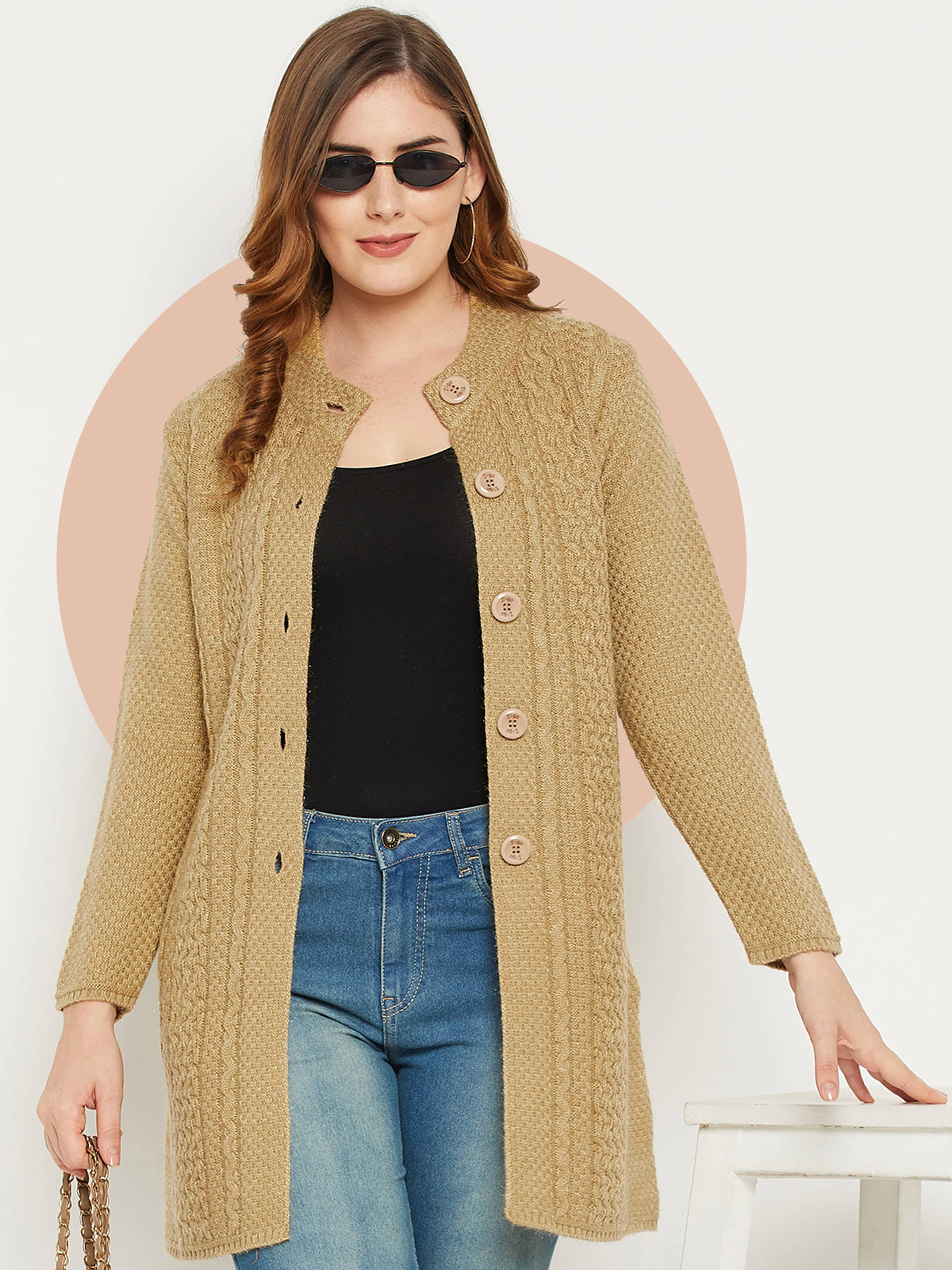 zigo Women Acro Wool Round Neck Cardigan ( Brown ) zigo Women Acro Wool Round Neck Cardigan ( Brown )