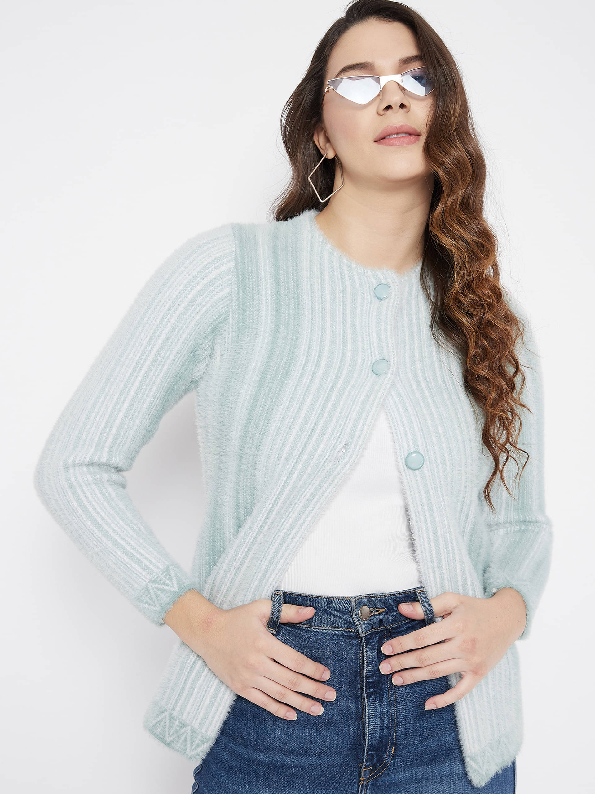 zigo Women Acro Wool Round Neck Cardigan ( Blue )     			zigo Women Acro Wool Round Neck Cardigan ( Blue )